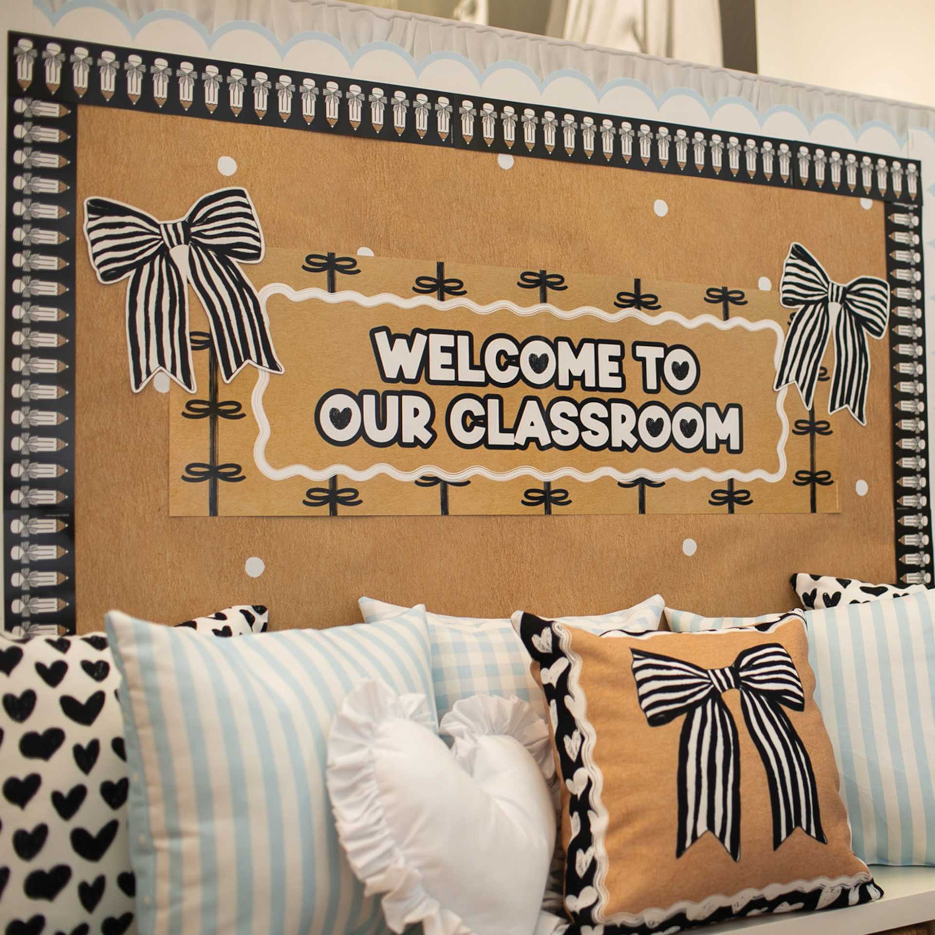 Fadeless Schoolgirl Style Bulletin Paper - Banner Backdrop, 47-1/4" x 25' Roll, hung in classroom