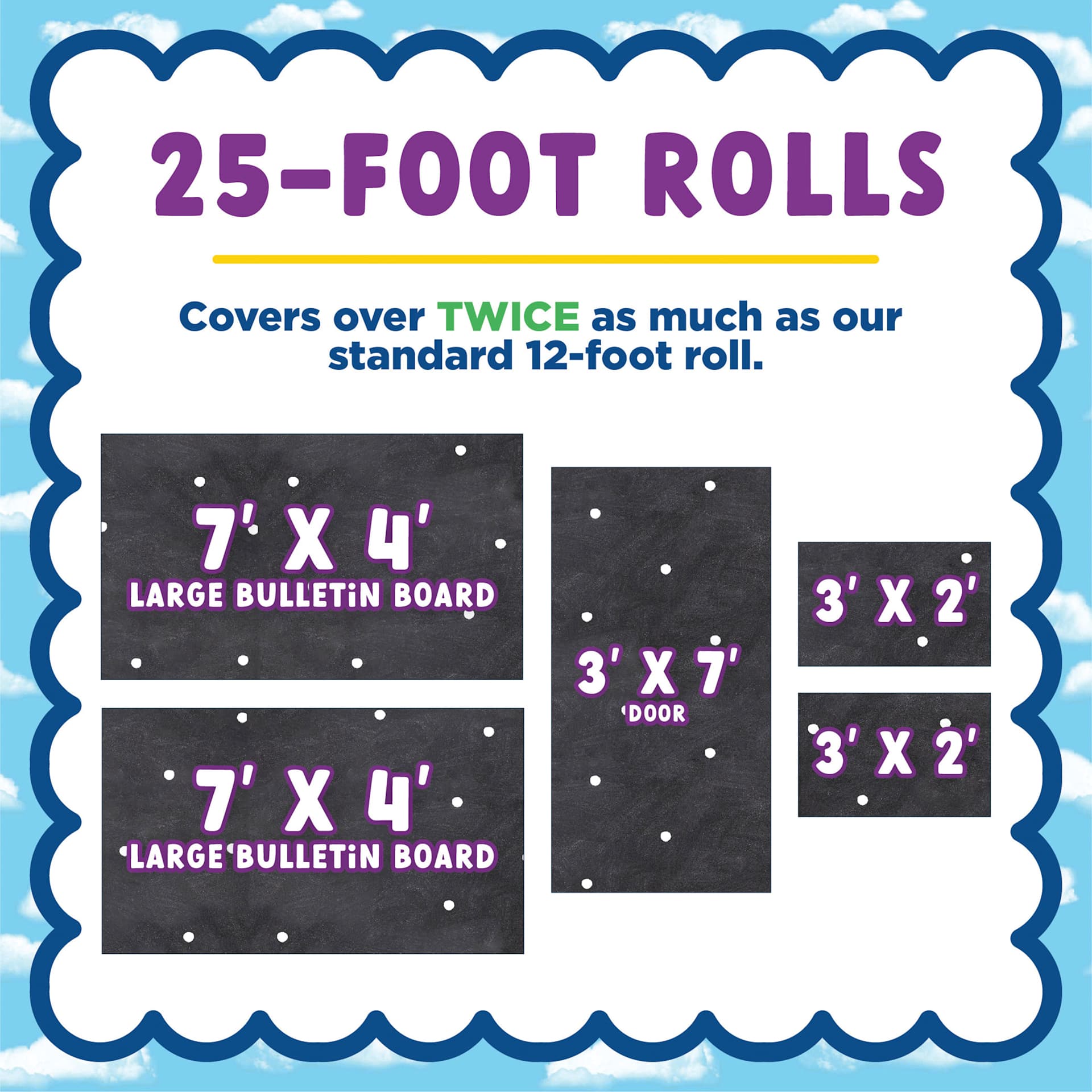 25-foot rolls. Covers over twice as much as our standard 12-foot roll.