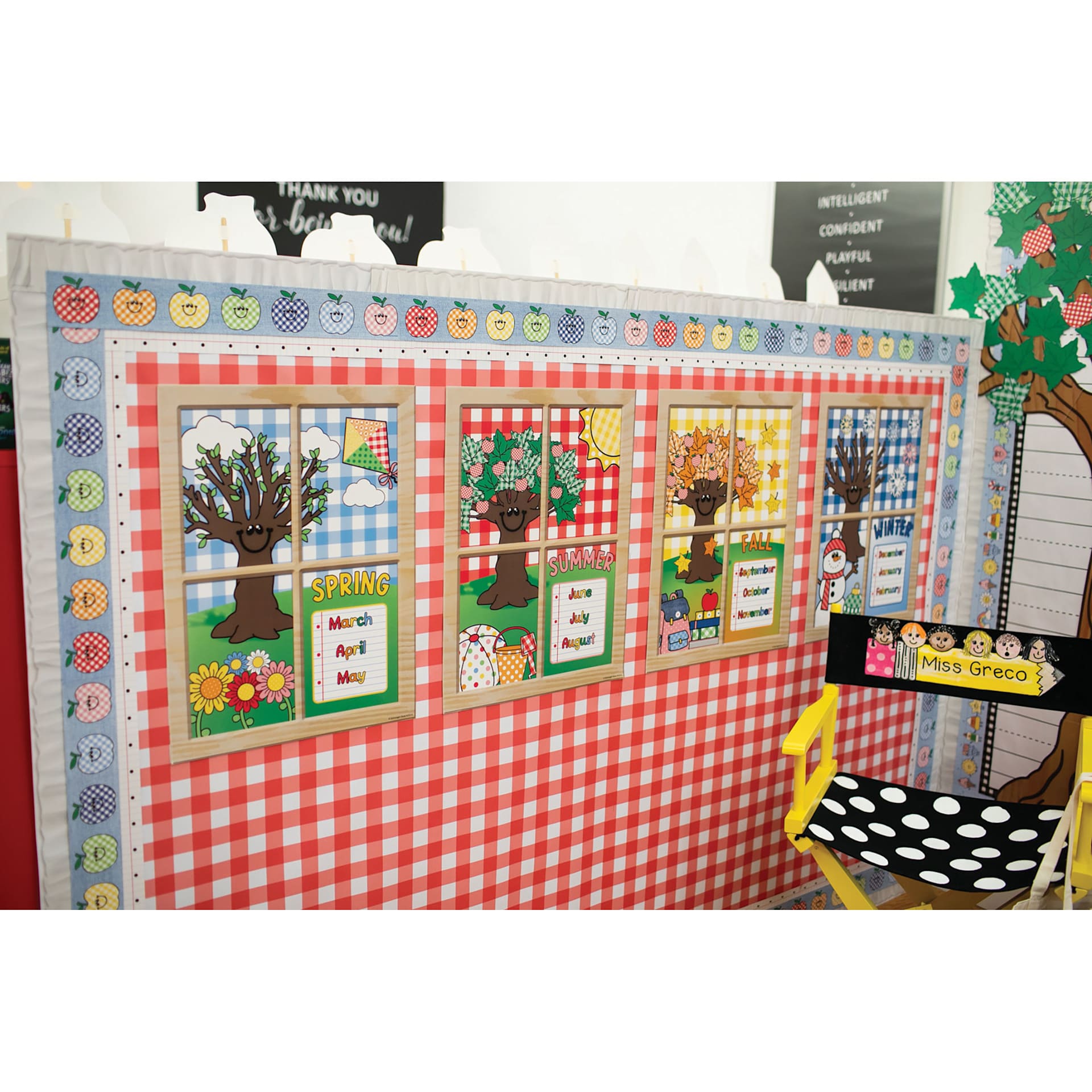 Fadeless Schoolgirl Style Bulletin Paper - Red Cottage Gingham, 47-1/4" x 25' Roll, bulletin board in classroom