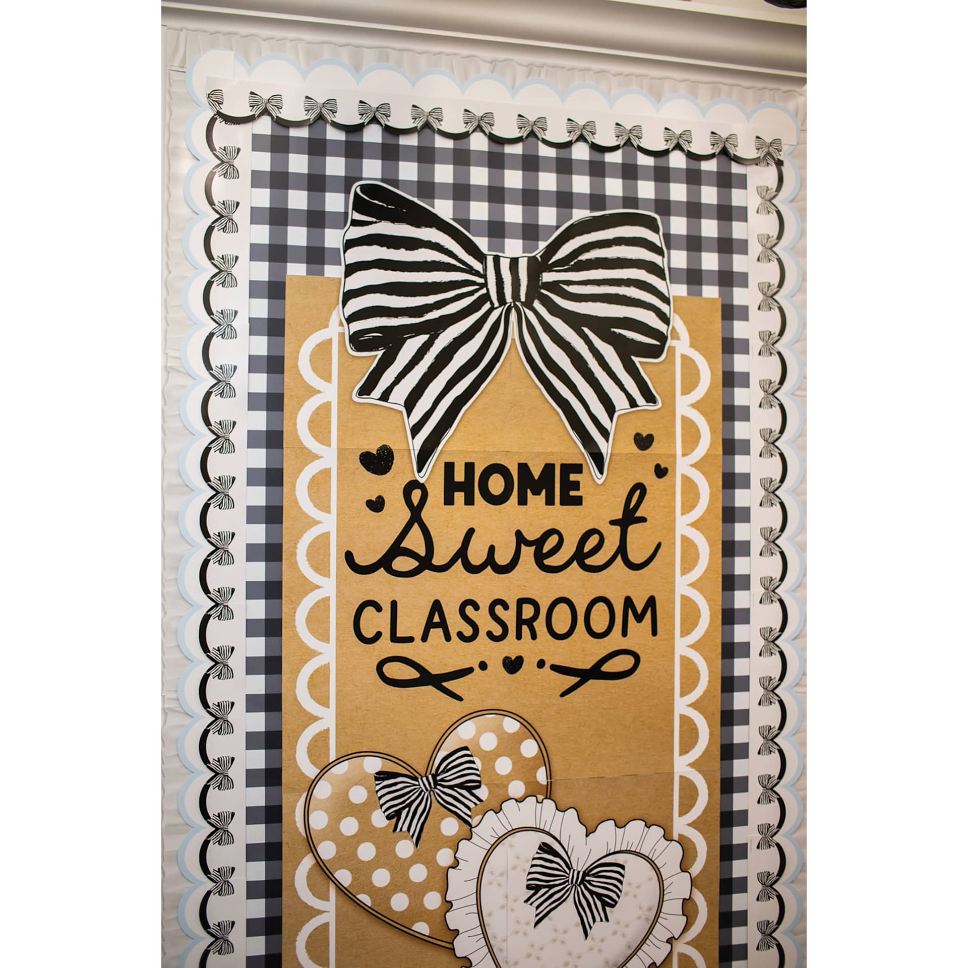 Fadeless Schoolgirl Style Bulletin Paper - Black Cottage Gingham, 47-1/4" x 25' Roll, bulletin in classroom
