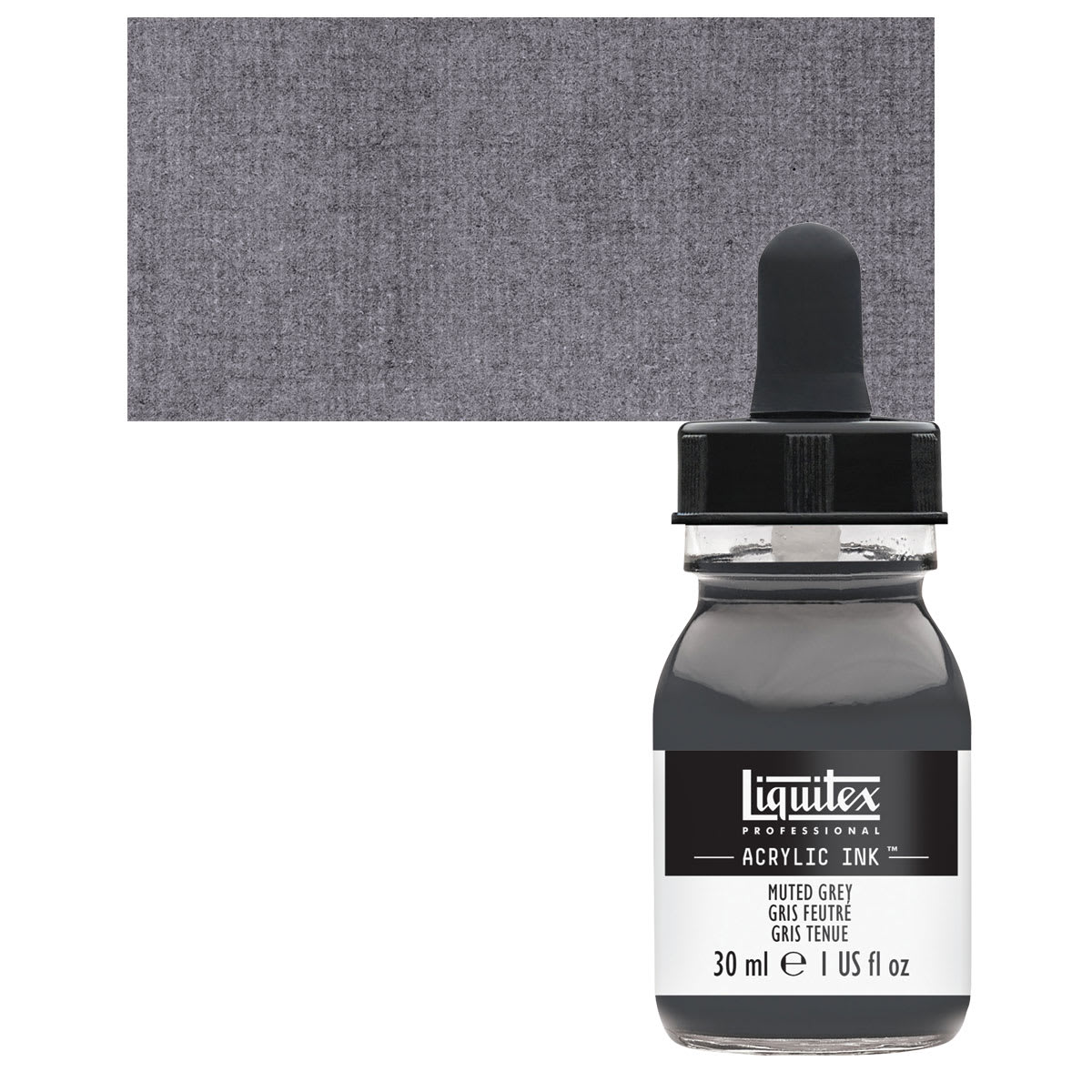 Liquitex Professional Acrylic Ink - Muted Grey bottle and swatch Liquitex Professional Acrylic Ink - Muted Grey bottle and swatch