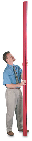 Seamless Background Paper - Person holding 107" wide roll of Red paper upright
