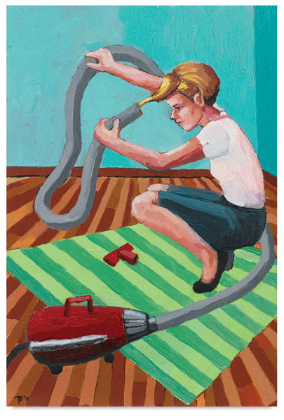 Arches Oil Paper, painting of women vacuuming her hair