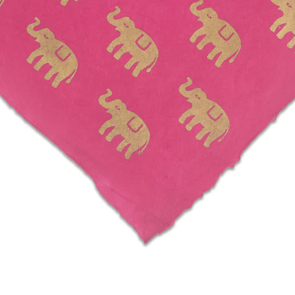 Lokta Paper - Elephant, Gold and Magenta, 20" x 30", Single Sheet
