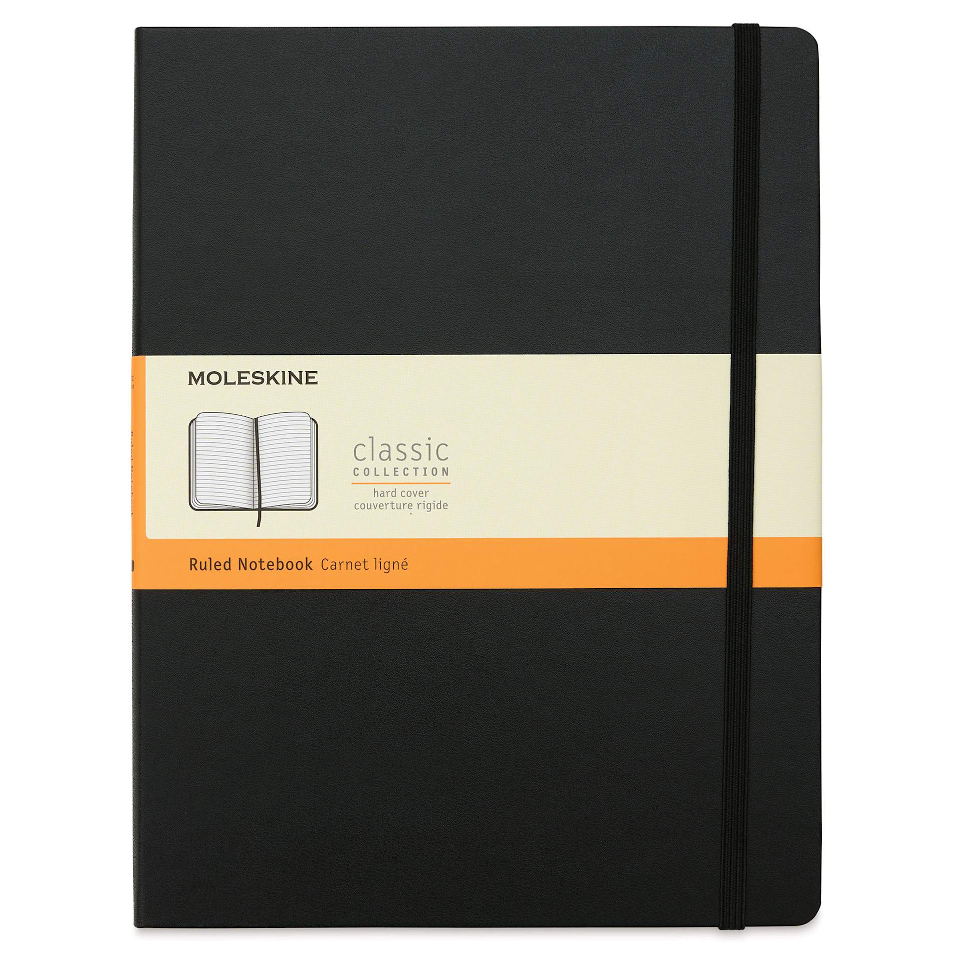 Moleskine Classic Hardcover Notebook - Black, Ruled, 9-3/4" x 7-1/2" (front)