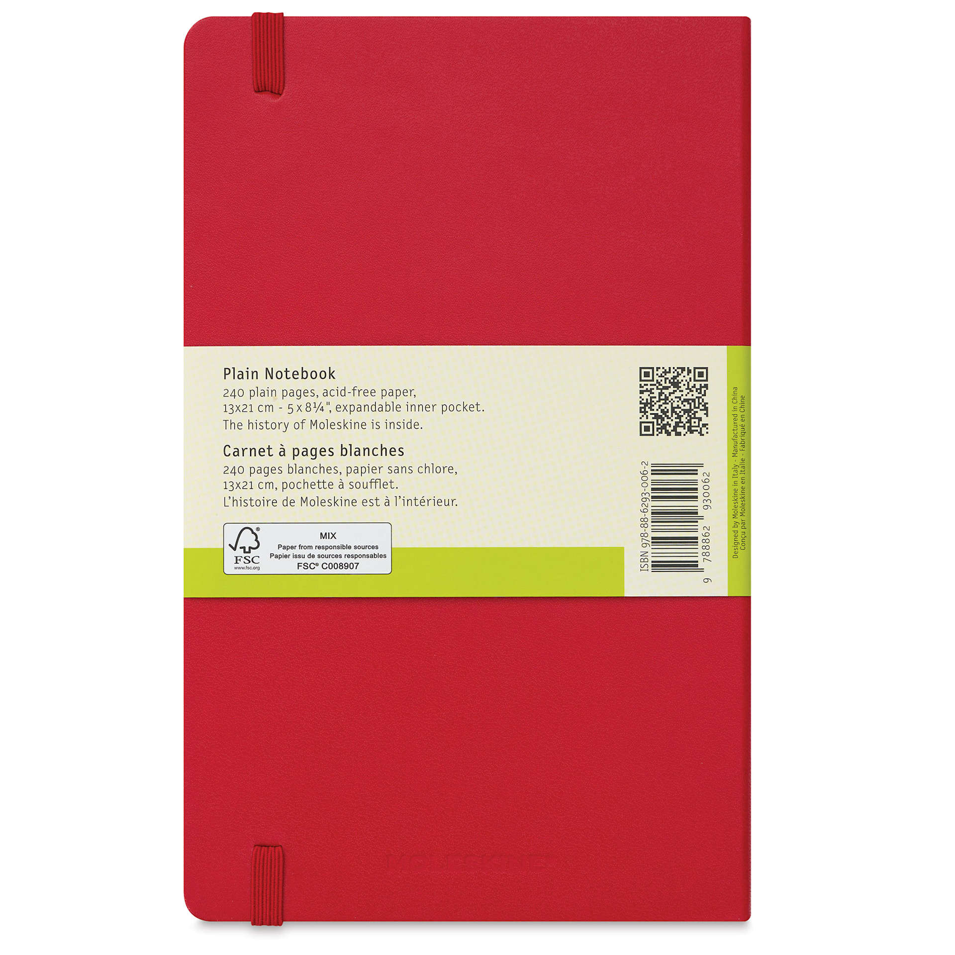 Moleskine Classic Hardcover Notebook - Scarlet Red, Blank, 8-1/4" x 5" (back)