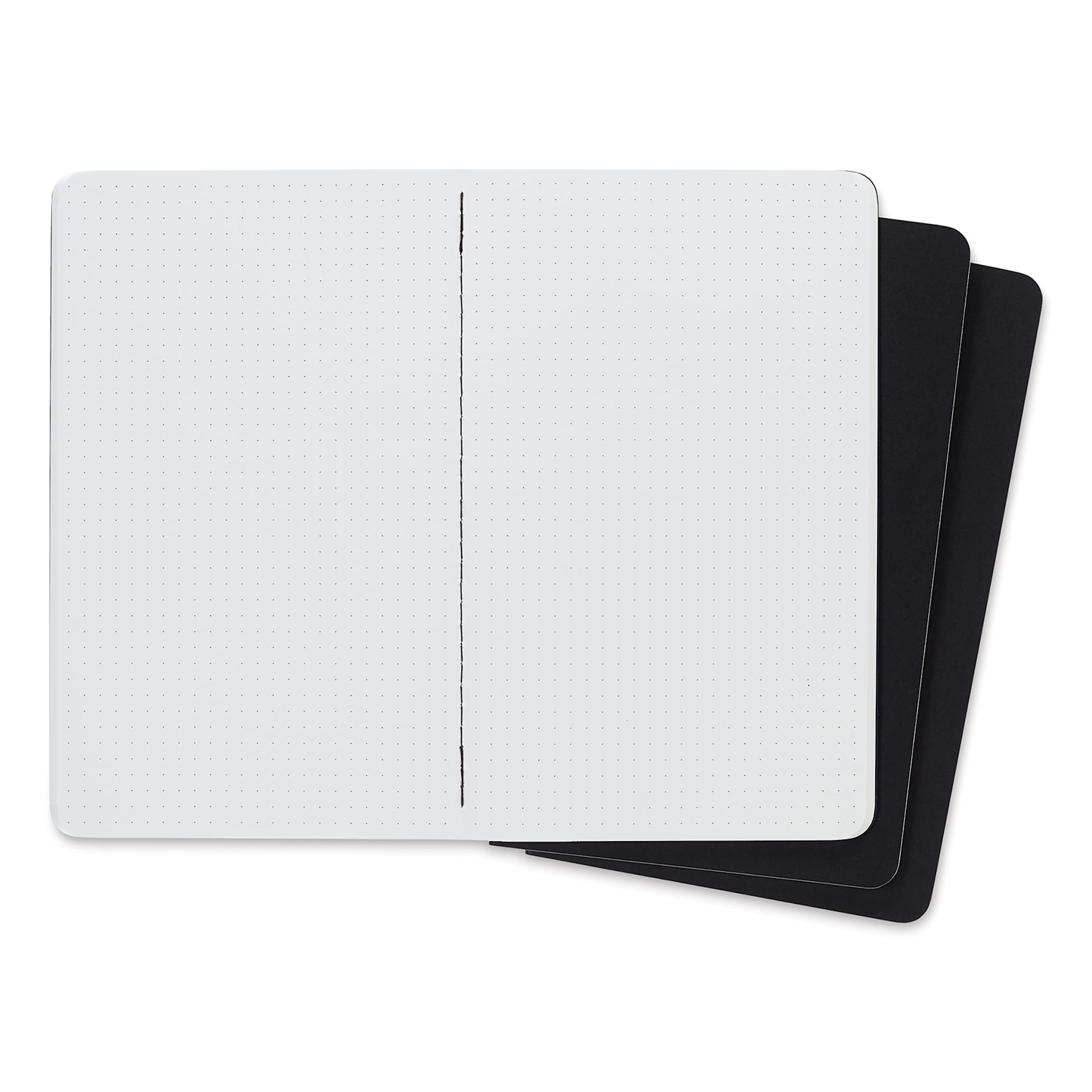 Moleskine Cahier Journals - 8-1/4" x 5", Dotted, Black, Pkg of 3 (open to show paper)