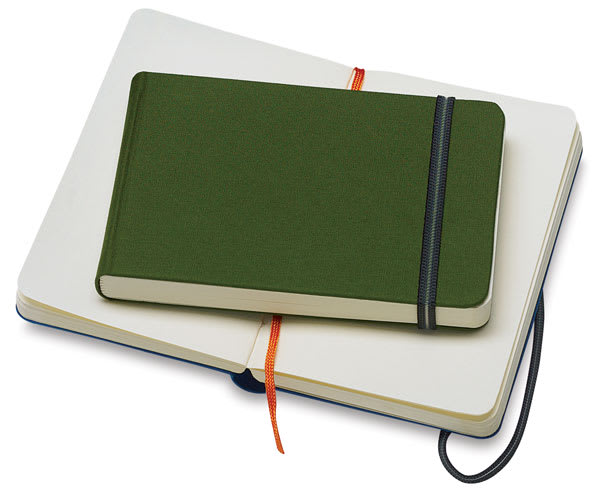 Handbook Journal Co. Artist Journals by Speedball, closed small landscape notebook on open medium notebook Handbook Journal Co. Artist Journals by Speedball, closed small landscape notebook on open medium notebook