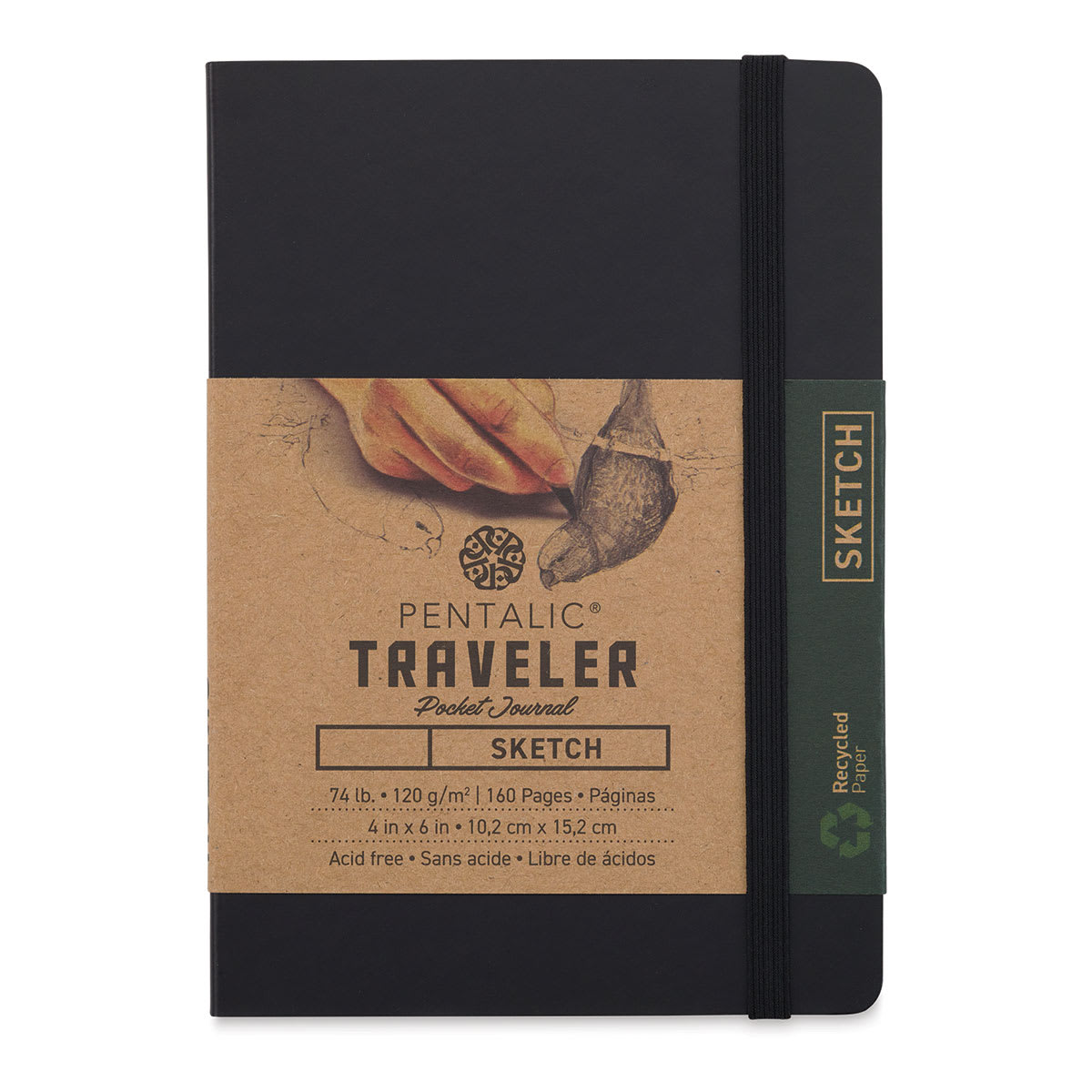 Pentalic Recycled Traveler's Sketchbook - 5-7/8" x 4-1/8", Black