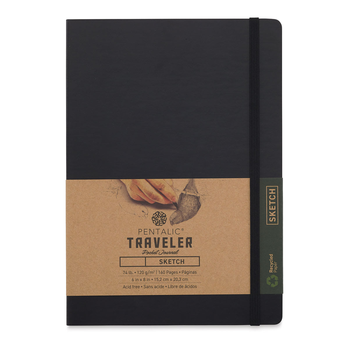 Pentalic Recycled Traveler's Sketchbook - 8-1/4" x 5-7/8", Black