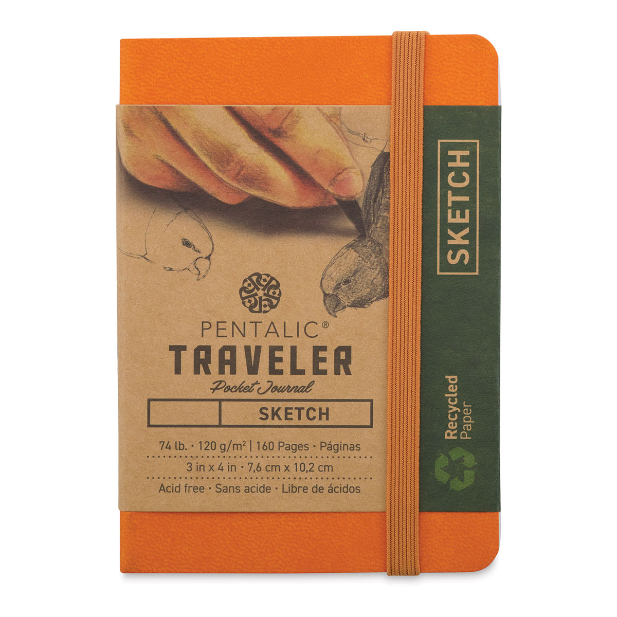 Pentalic Recycled Traveler's Sketchbook - 4-1/8'' x 2-7/8'', Orange