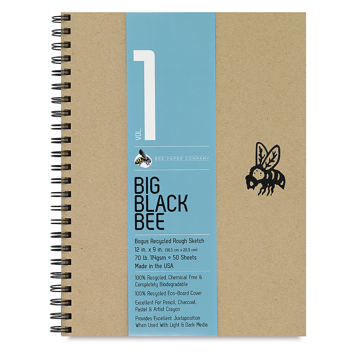 Big Black Bee Bogus Recycled Sketchbook - 12" x 9", Rough, wirebound, 50 Sheets