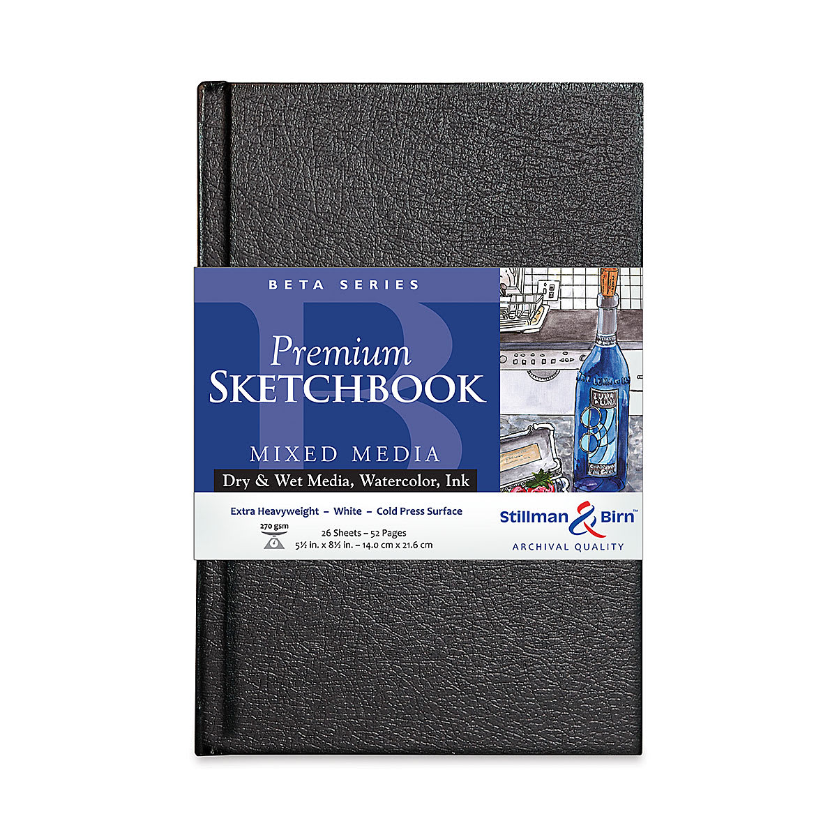 Stillman & Birn Beta Series Hardcover Sketchbooks - Front of 8 1/2" x 5 1/2" sketchbook showing label Stillman & Birn Beta Series Hardcover Sketchbooks - Front of 8 1/2" x 5 1/2" sketchbook showing label