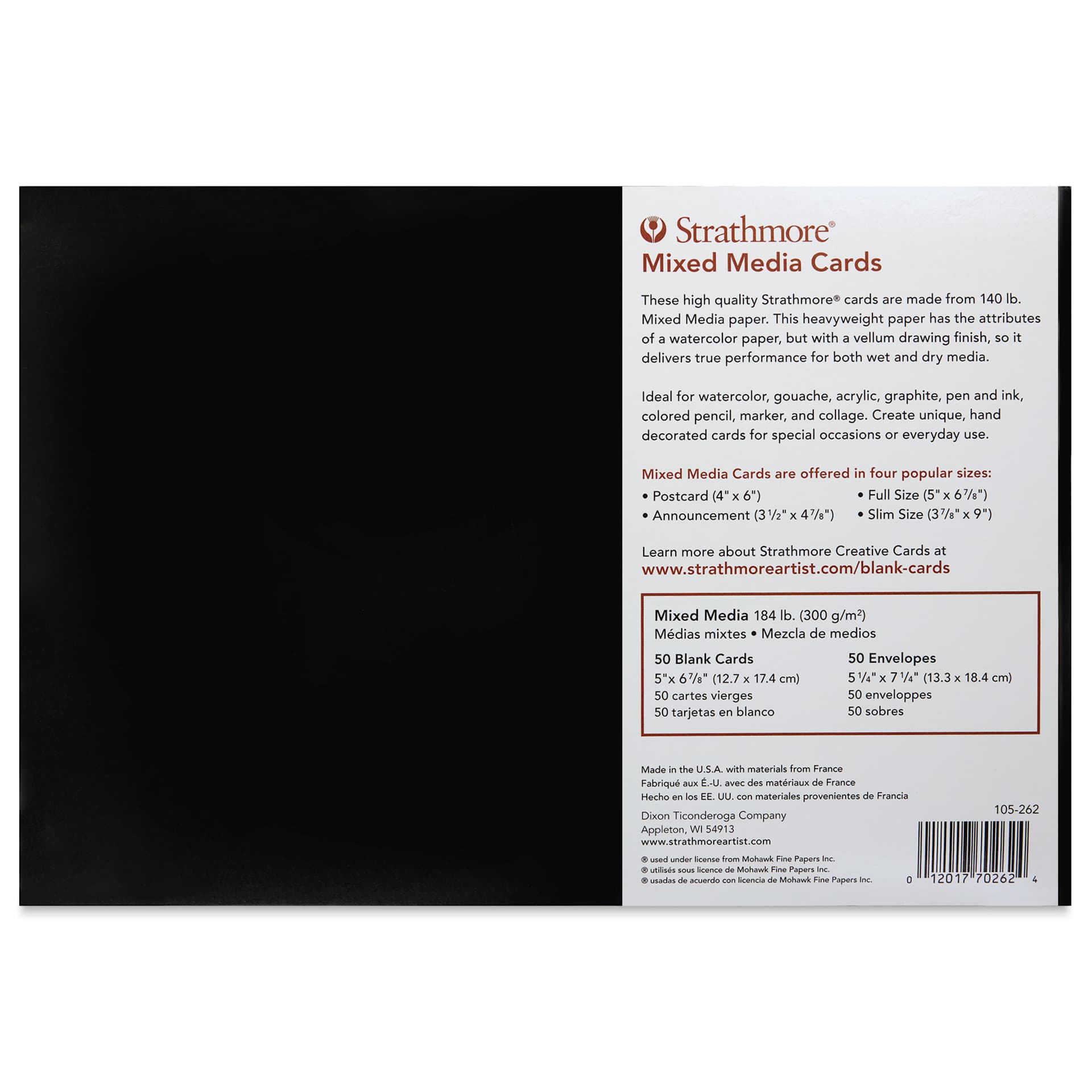 Strathmore 400 Series Mixed Media Cards and Envelopes - 5" x 6-7/8", Pkg of 50, back o the packaging Strathmore 400 Series Mixed Media Cards and Envelopes - 5" x 6-7/8", Pkg of 50, back o the packaging