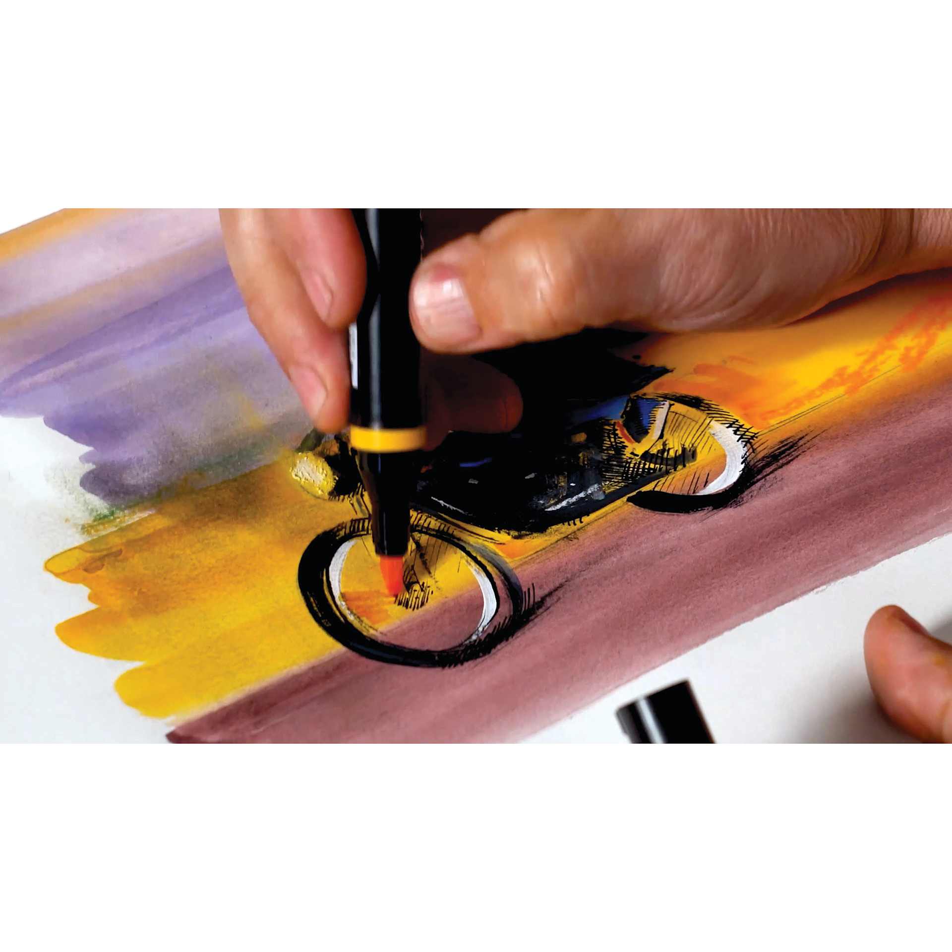Canson XL Mixed Media Wirebound Pad, close-up of marker on mixed media motorbike painting