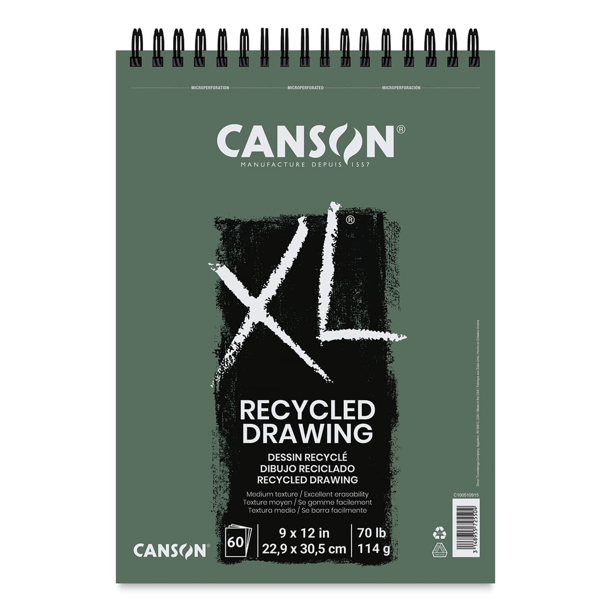 Canson XL Recycled Drawing Pad - 9'' x 12'', Wirebound Top, 60 Sheets