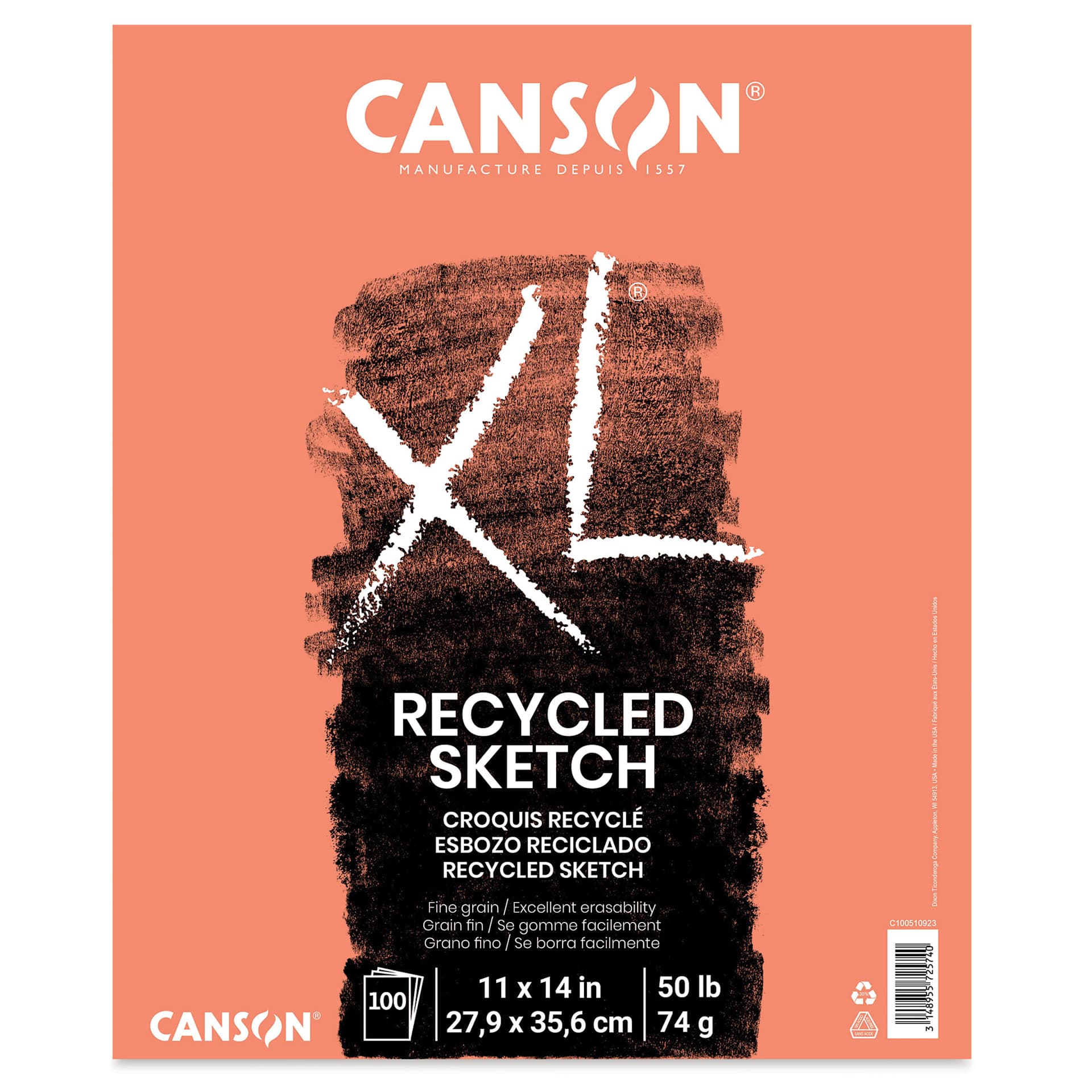 Canson XL Recycled Sketch Pad - 11" x 14", Fold-over, 100 Sheets