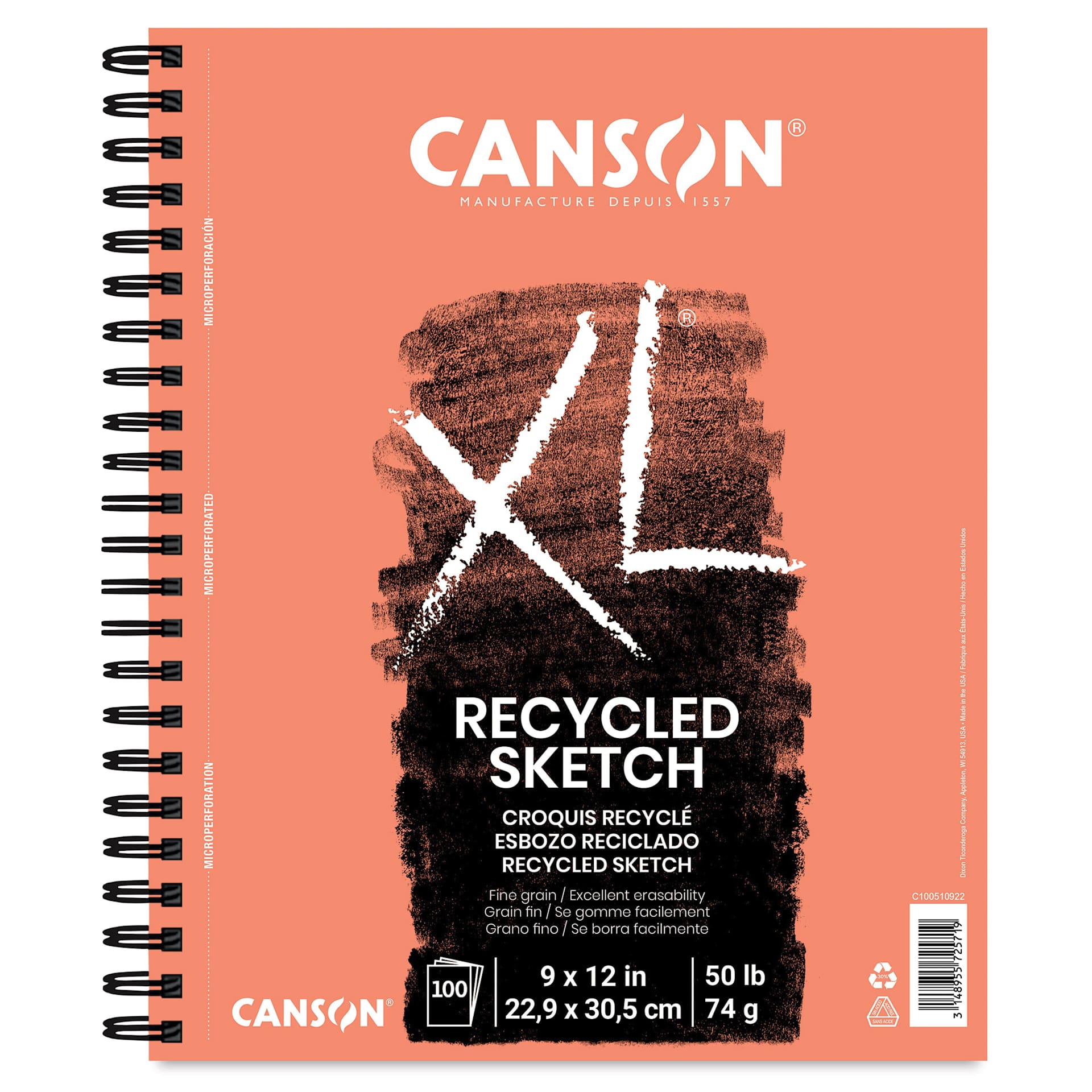 Canson XL Recycled Sketch Pad - 9" x 12", Wirebound Side, 100 Sheets