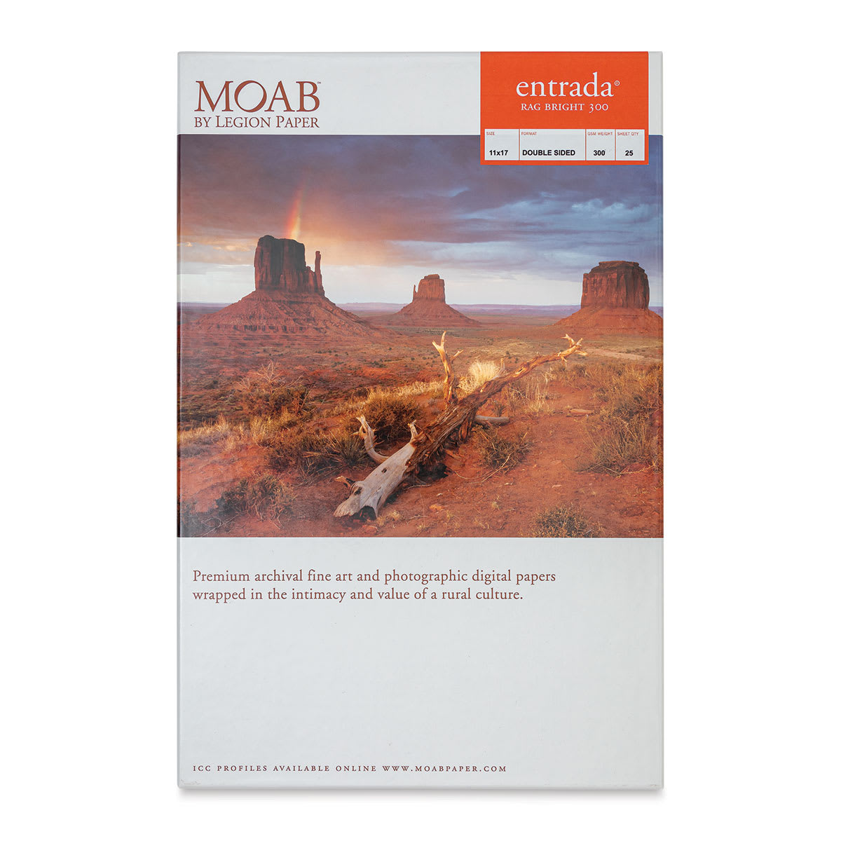 Legion Moab Entrada Digital Rag Paper - 11" x 17", Bright White, 300 gsm, Pkg of 25 Sheets