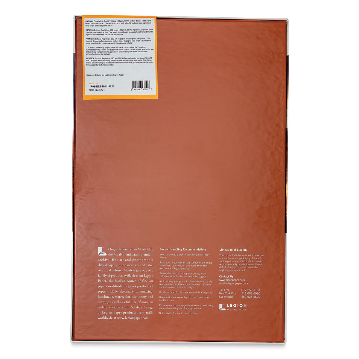 Legion Moab Entrada Digital Rag Paper - 11" x 17", Bright White, 190 gsm, Pkg of 25