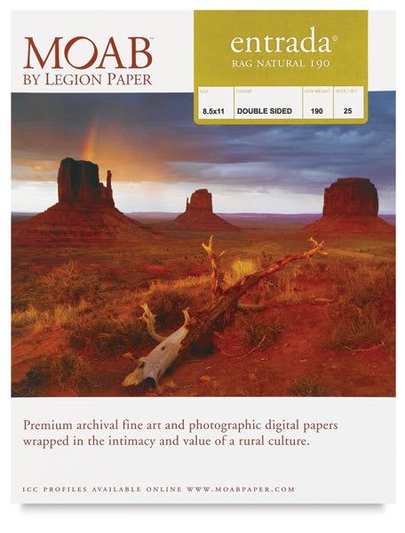 Legion Moab Entrada Digital Rag Paper - Package of 190 gsm Natural paper shown Legion Moab Entrada Digital Rag Paper - Package of 190 gsm Natural paper shown