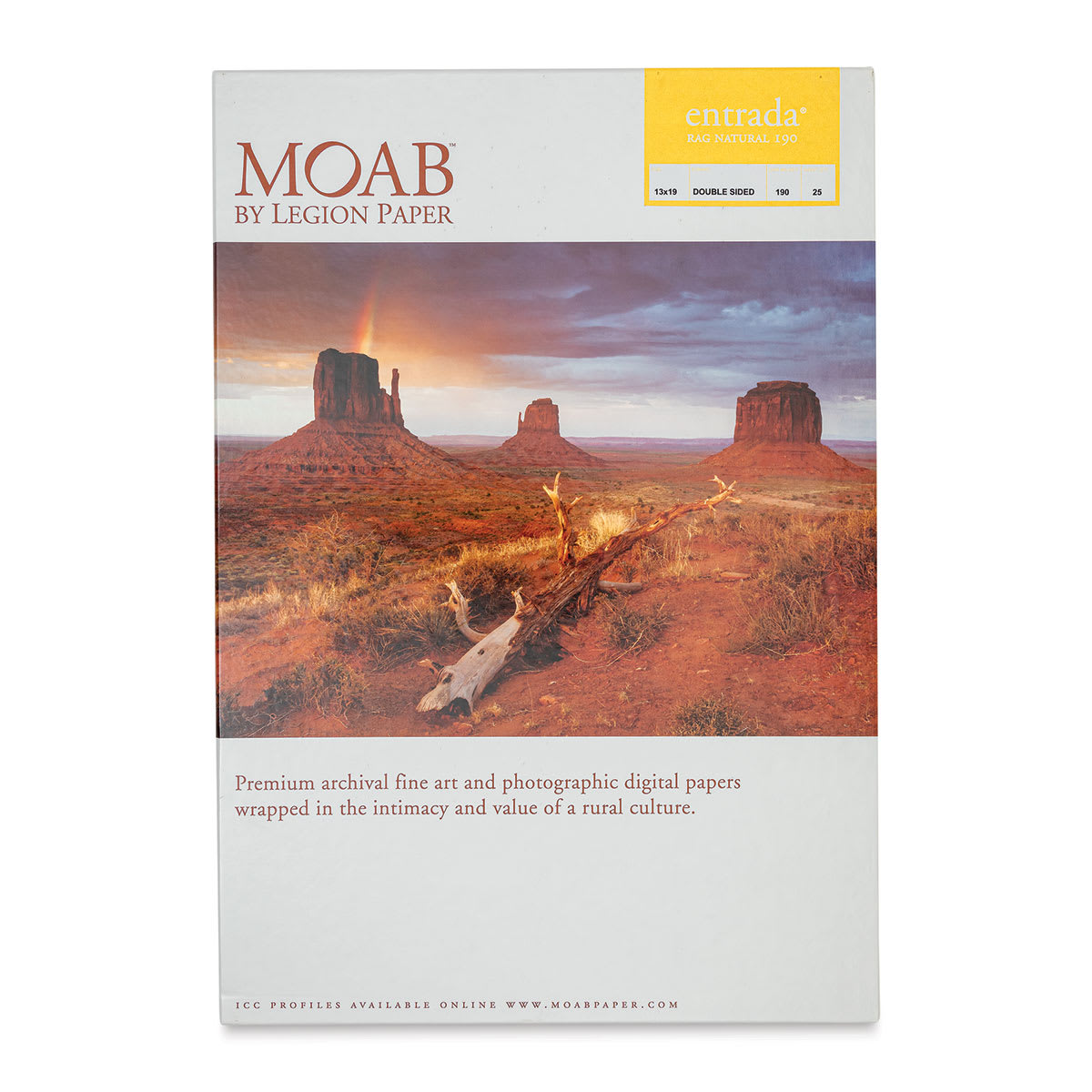 Legion Moab Entrada Digital Rag Paper - 13" x 19", Natural, 190 gsm, Pkg of 25