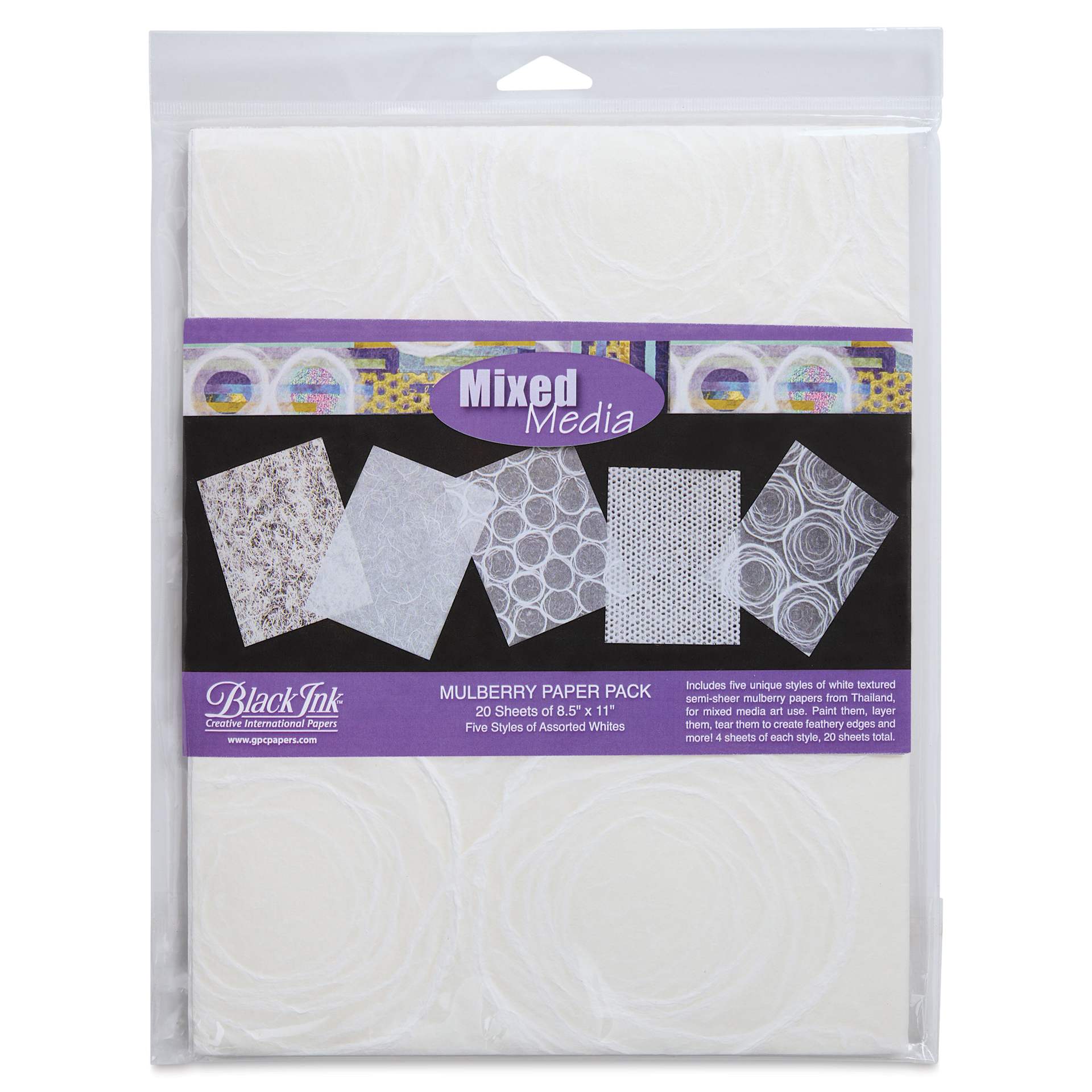 Black Ink Decorative Papers - 8-1/2″ x 11″, Assorted Whites, Pkg of 20 Sheets, in package