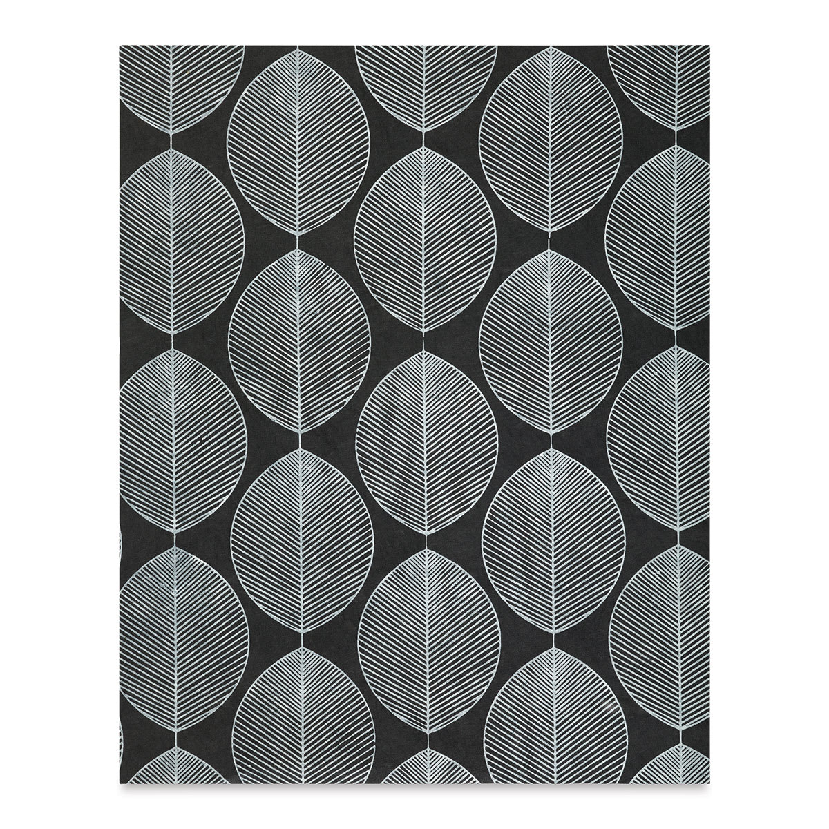Black Ink Screenprinted Beech Leaves Decorative Lotka Paper - Black/White, 20" x 30"