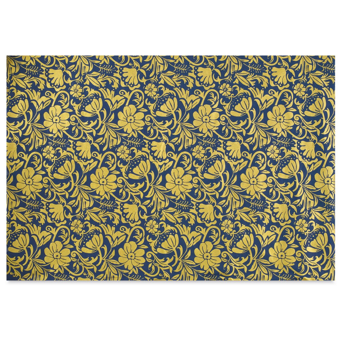 Black Ink Screenprinted Mulberry Paper - Full sheet of Midnight with Gold Moonflower design