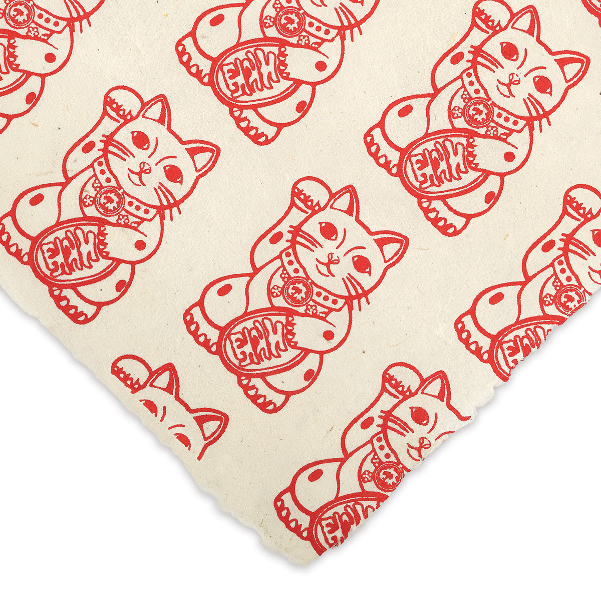 Lokta Paper - Lucky Cat, Red and White, 20" x 30" (Corner)