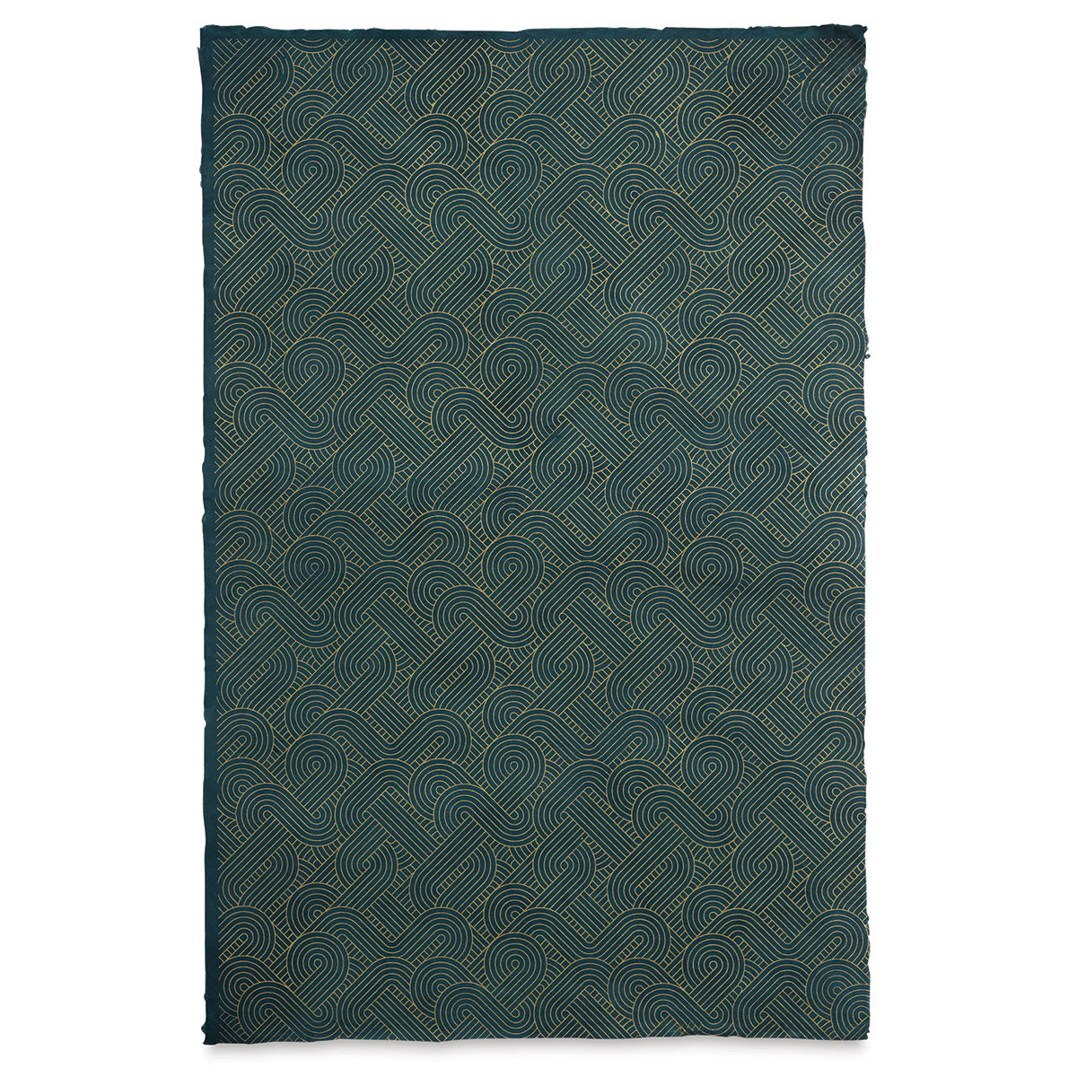 Geo Print Lokta Paper - Gold and Dark Teal, 20" x 30" (front of paper)