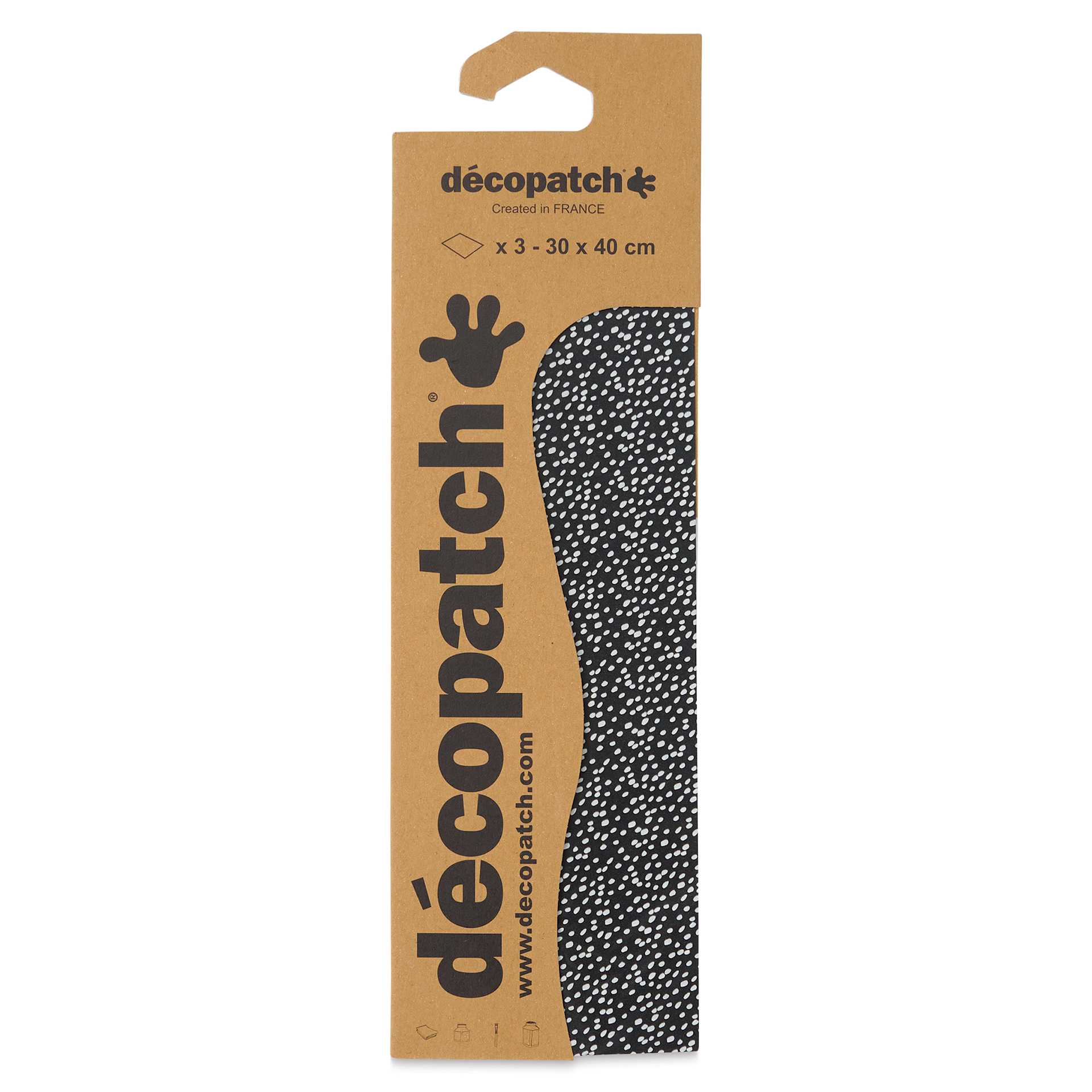 DecoPatch Decorative Papers - Black/White Drops, Pkg of 3, front of the packaging