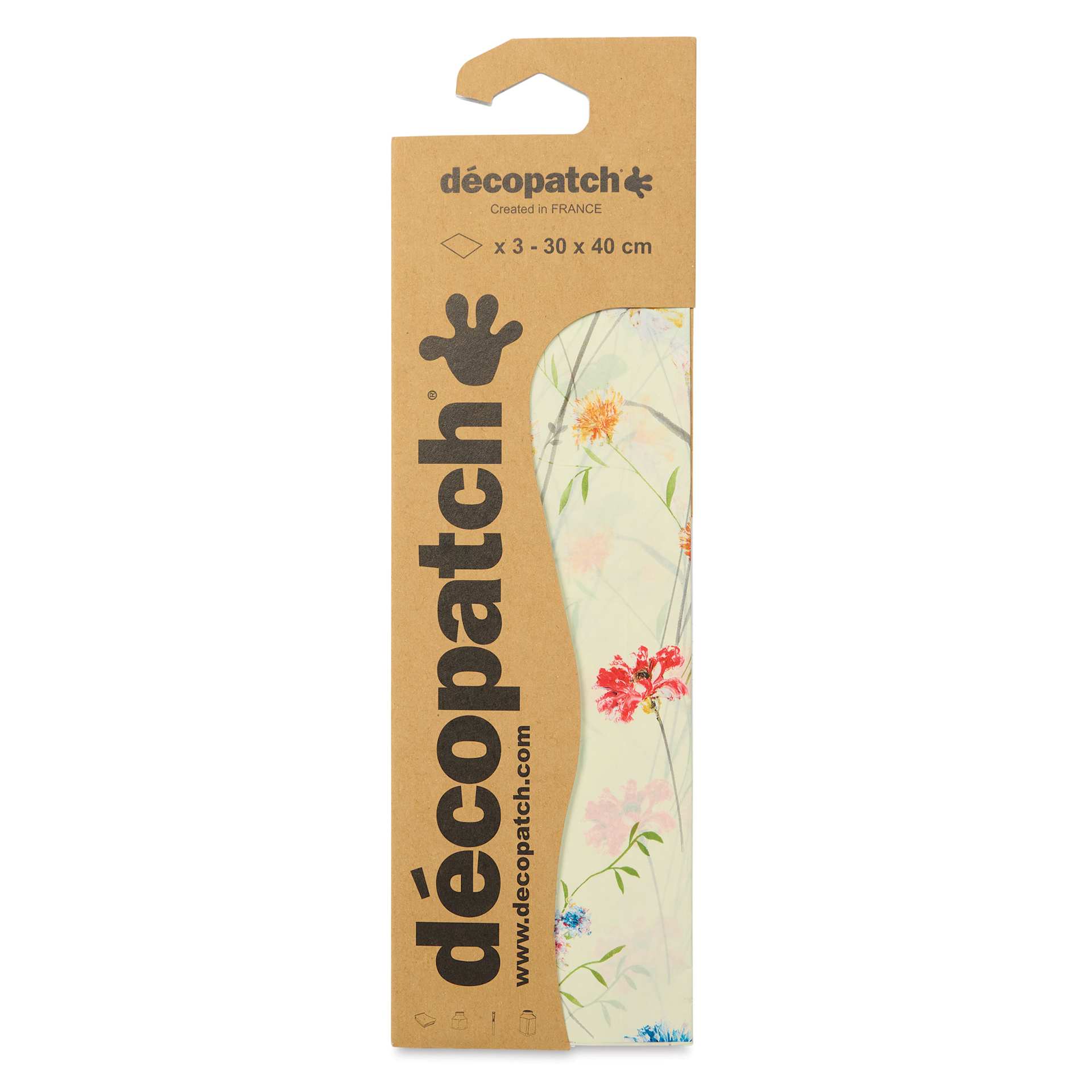 DecoPatch Decorative Papers - Cream and Flowers, Pkg of 3, 12" x 16" - front of packaging