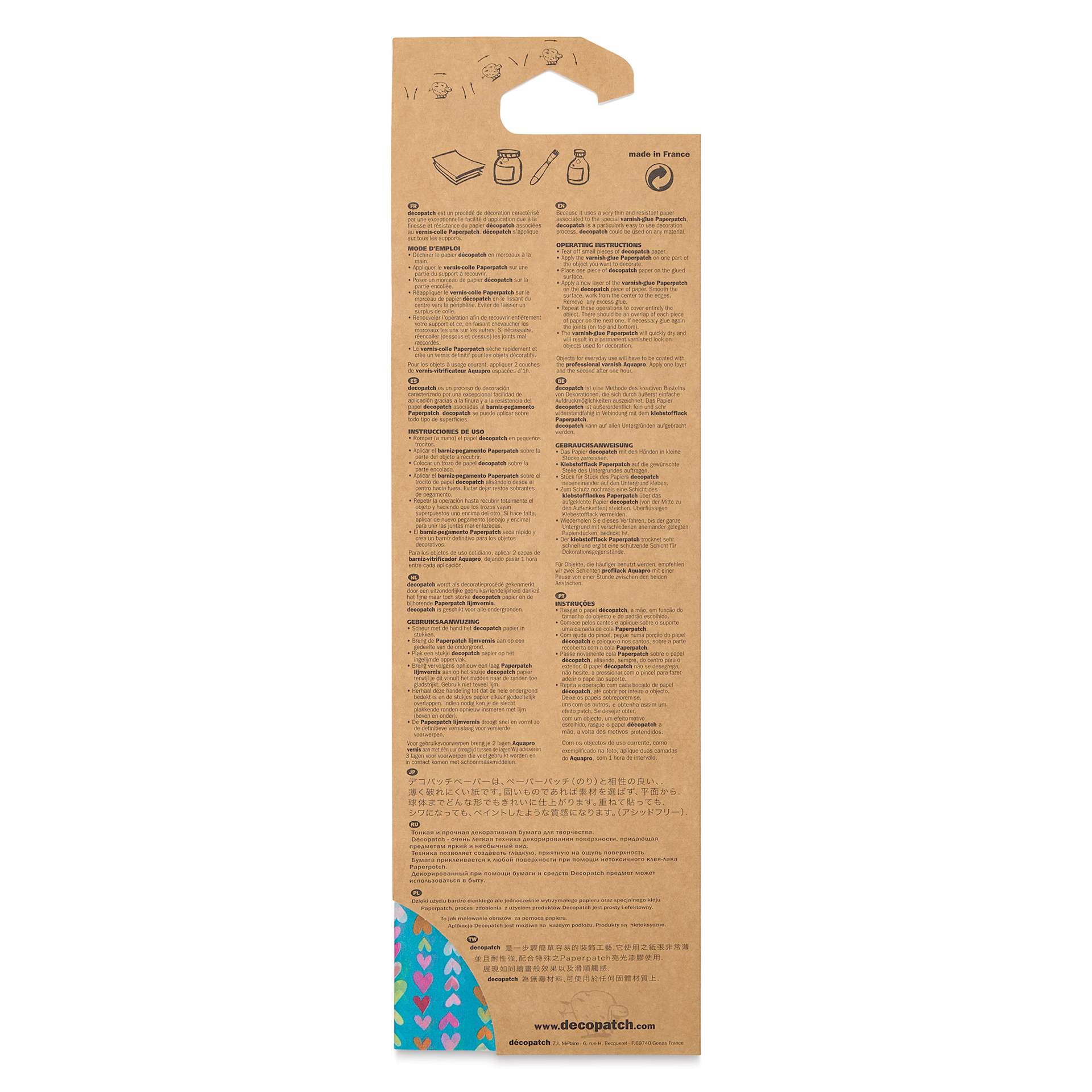 DecoPatch Decorative Papers - Hearts, Pkg of 3, 12" x 16", back of packaging