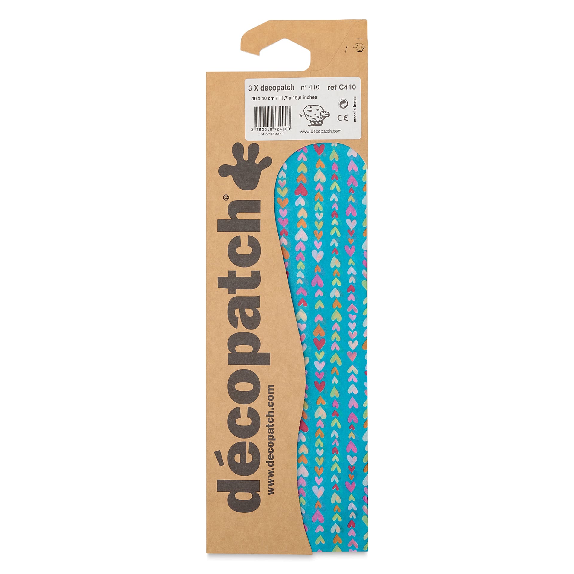 DecoPatch Decorative Papers - Hearts, Pkg of 3, 12" x 16", front of packaging