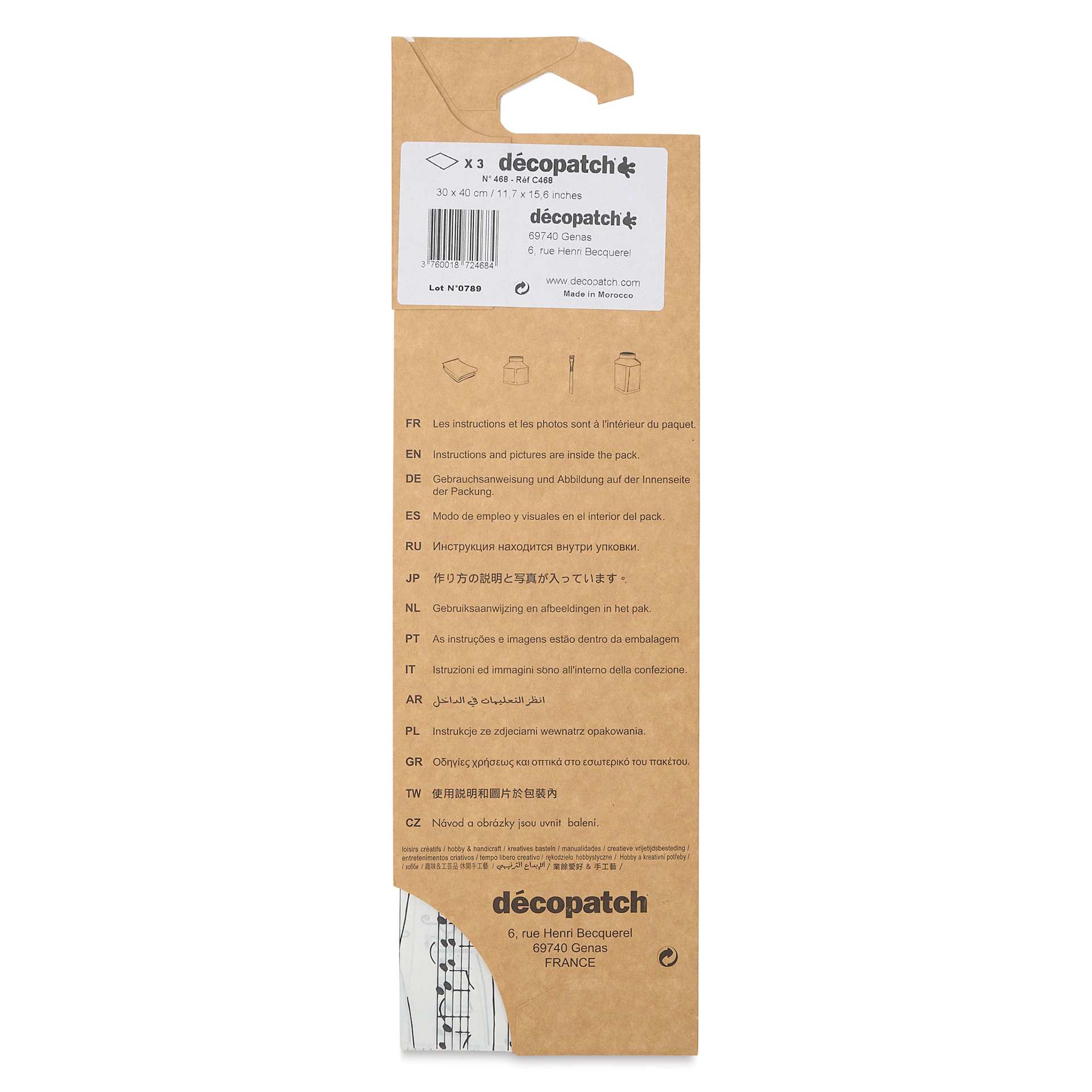 DecoPatch Decorative Papers - Music Notes, Pkg of 3, 12" x 16", back of packaging
