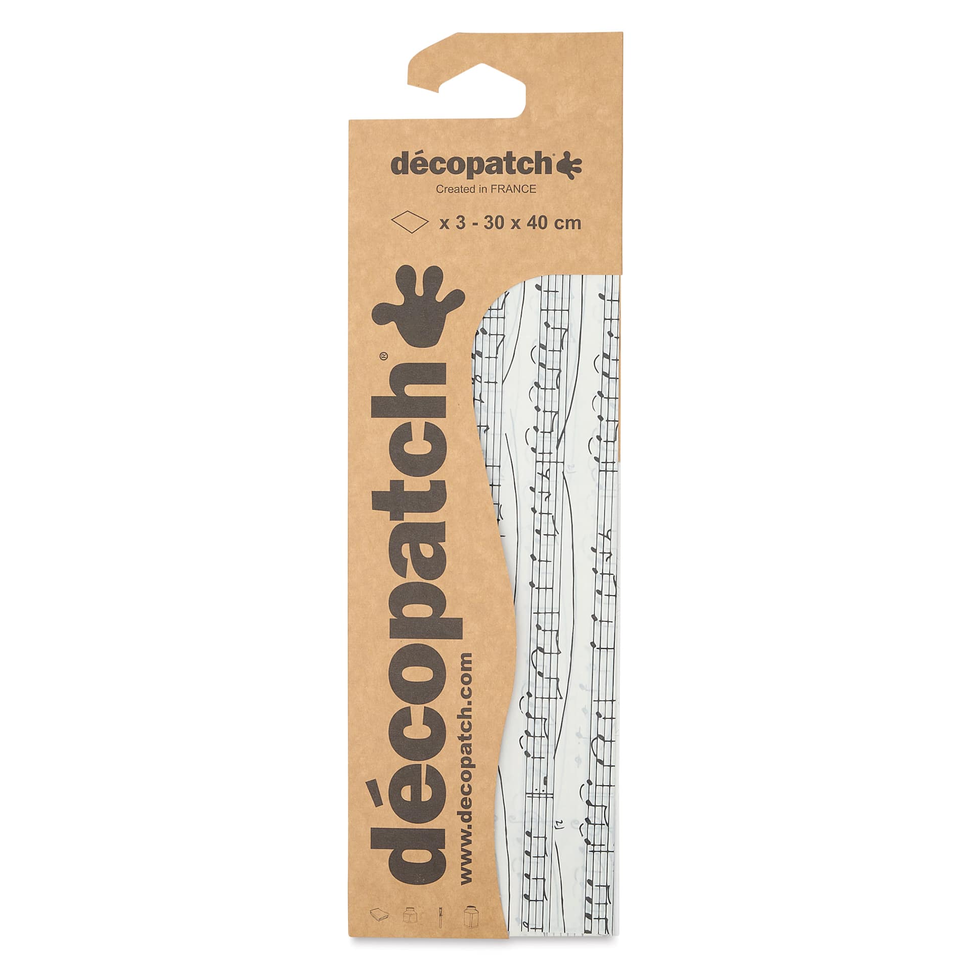 DecoPatch Decorative Papers - Music Notes, Pkg of 3, 12" x 16", front of packaging