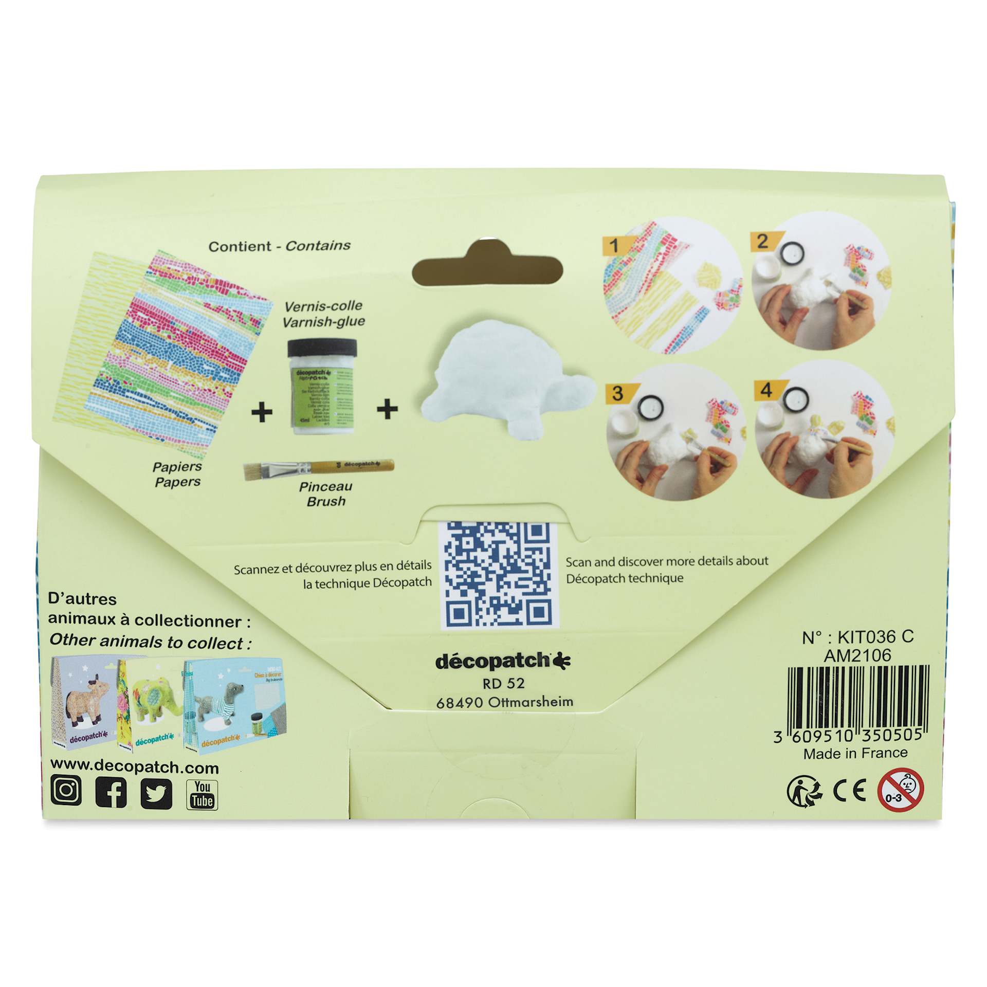 DecoPatch Paper Mache Turtle Kit, back of the packaging