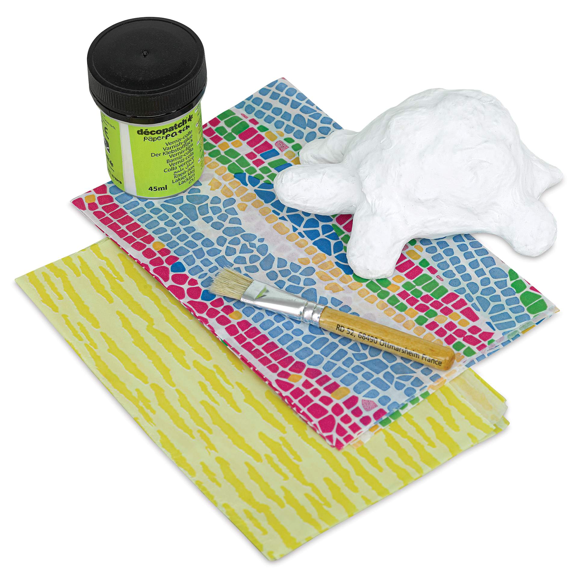 DecoPatch Paper Mache Turtle Kit, contents laid out