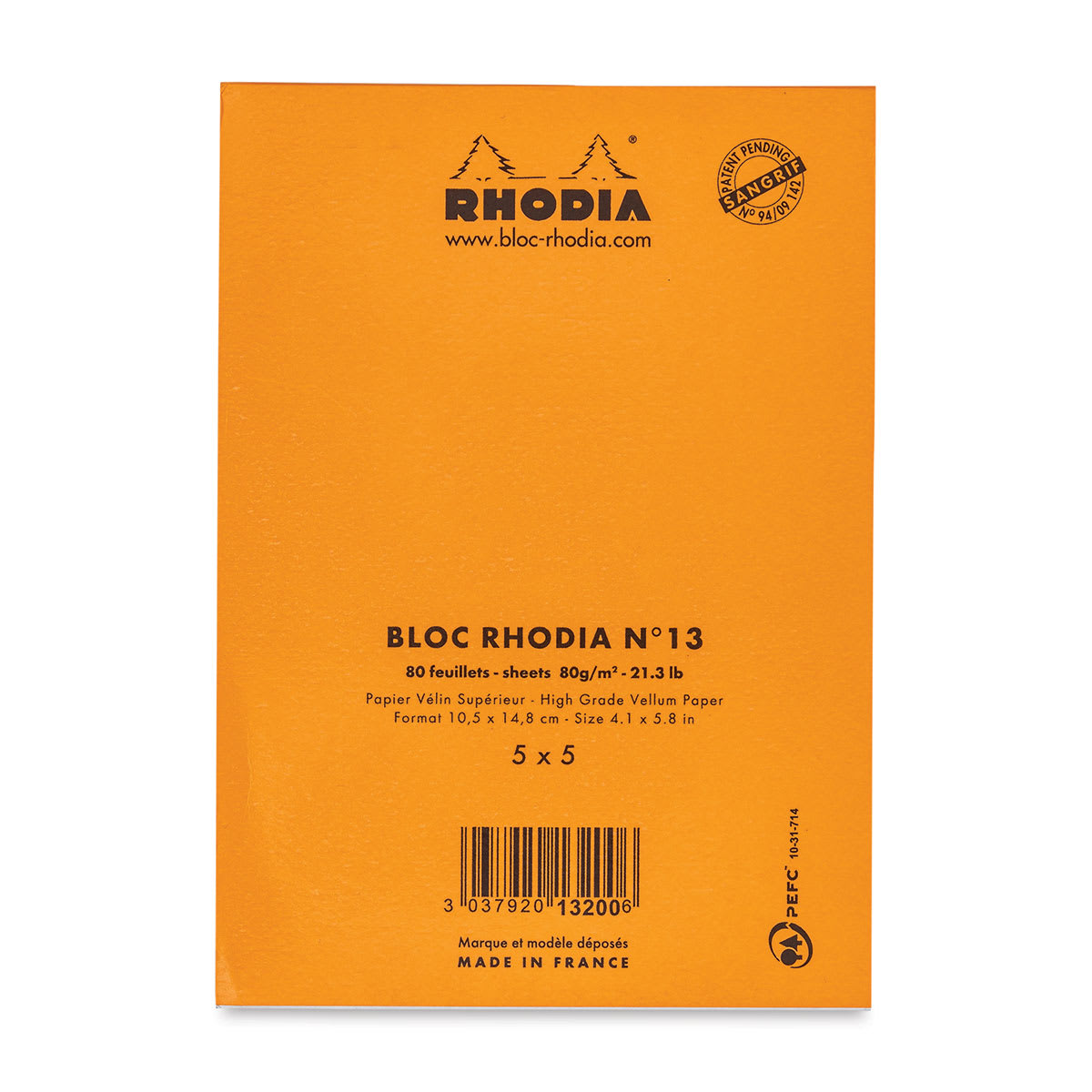 Rhodia Top-Stapled Notepad - Orange, Graph, 4" x 6" (back of pad)