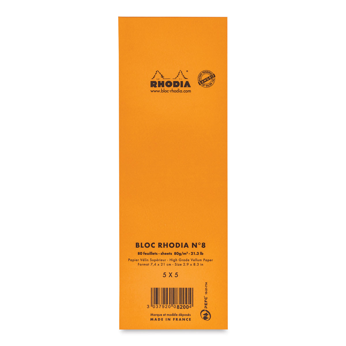 Rhodia Top-Stapled Notepad - Orange, Graph, 3" x 8-1/4" (back of pad)