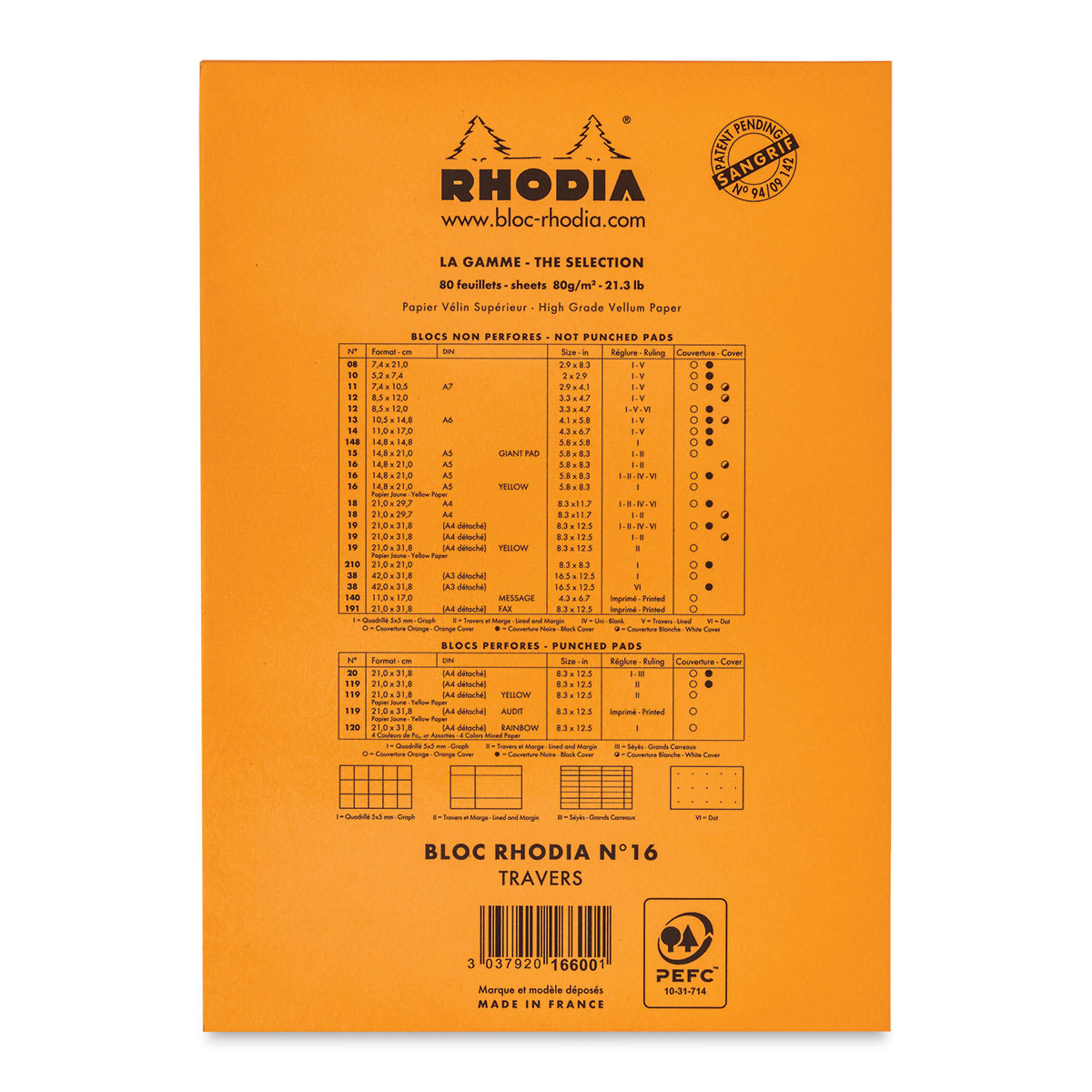Rhodia Top-Stapled Notepad - Orange, Ruled, 6" x 8-1/4" (back cover)