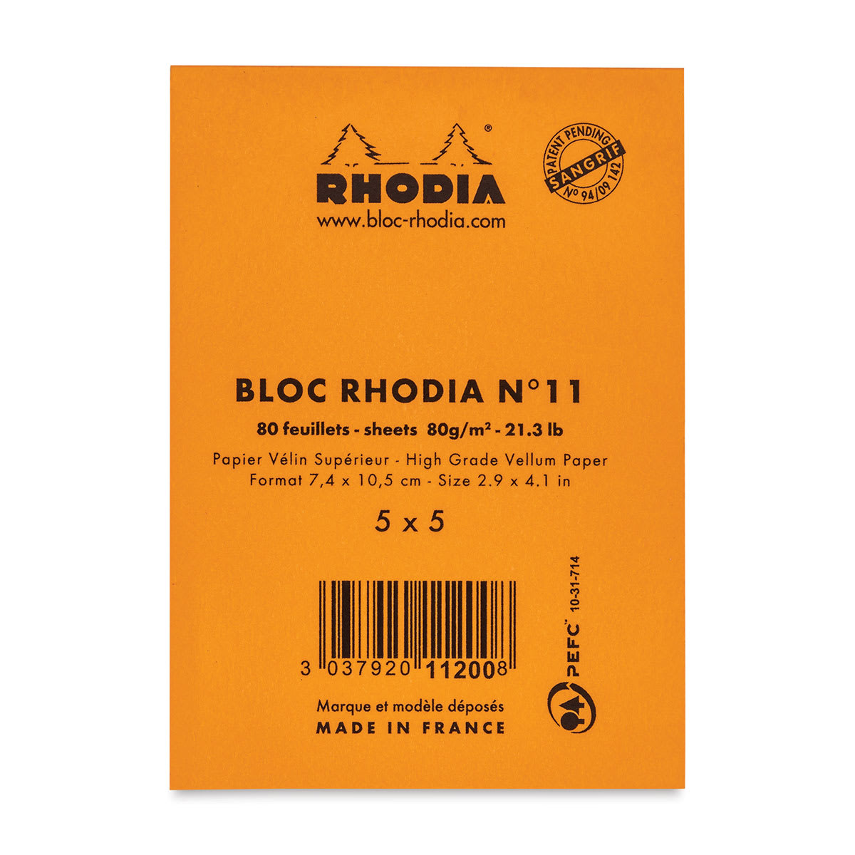 Rhodia Top-Stapled Notepad - Orange, Graph, 3" x 4" (back of pad)