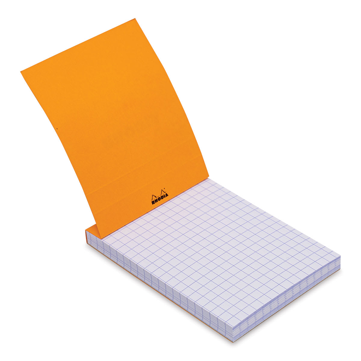 Rhodia Top-Stapled Notepad - Orange, Graph, 3" x 4" (with cover raised)