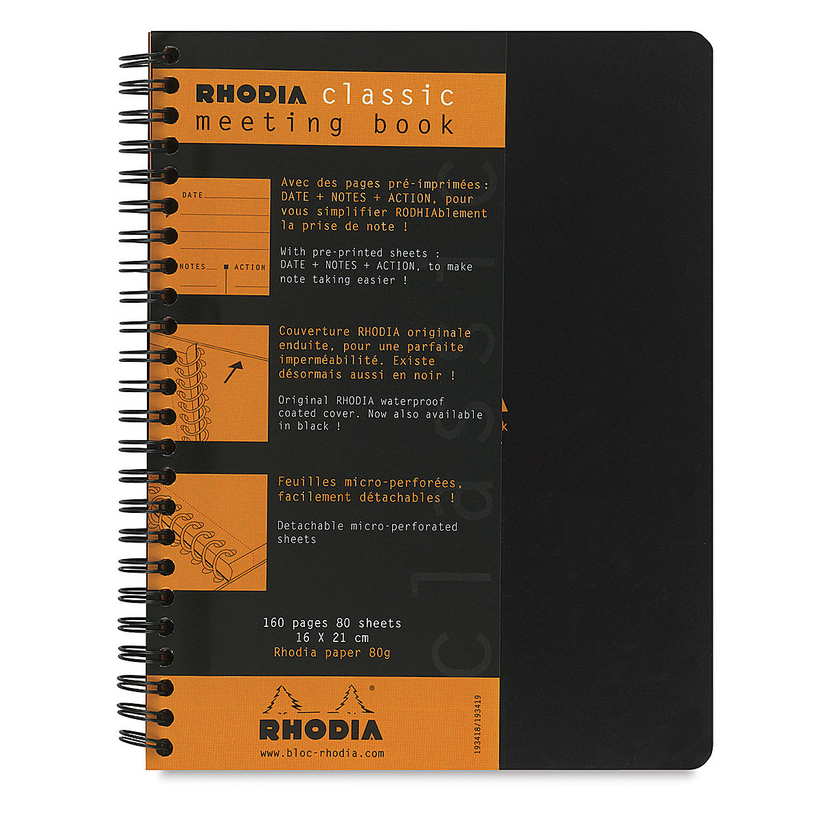 Rhodia Wirebound Meeting Notebook - Black, Lined, 8-1/4" x 6-1/2"