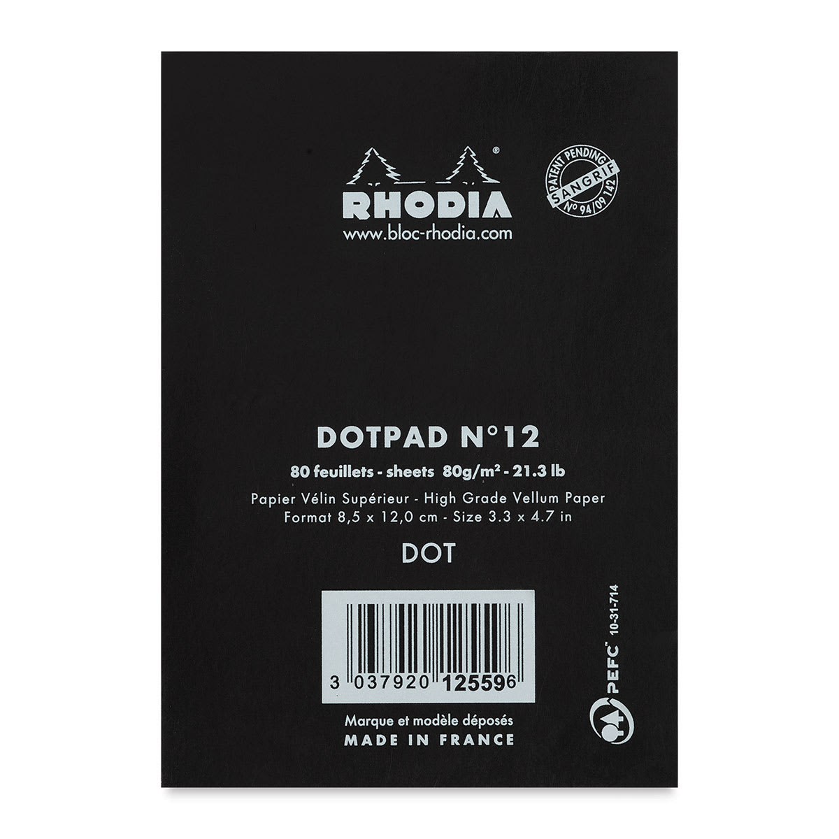 Rhodia Top-Stapled Notepad - Black, DotPad, 3-3/8" x 4-3/4" (back cover)