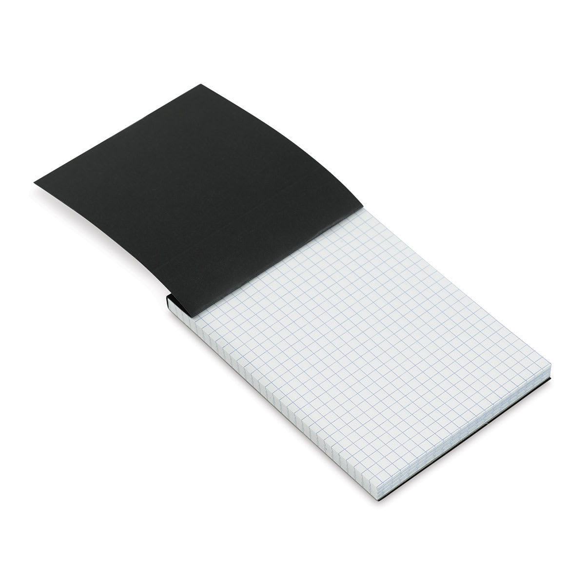 Rhodia Top-Stapled Notepad - Black, Graph, 4" x 6" (cover raised to show paper)