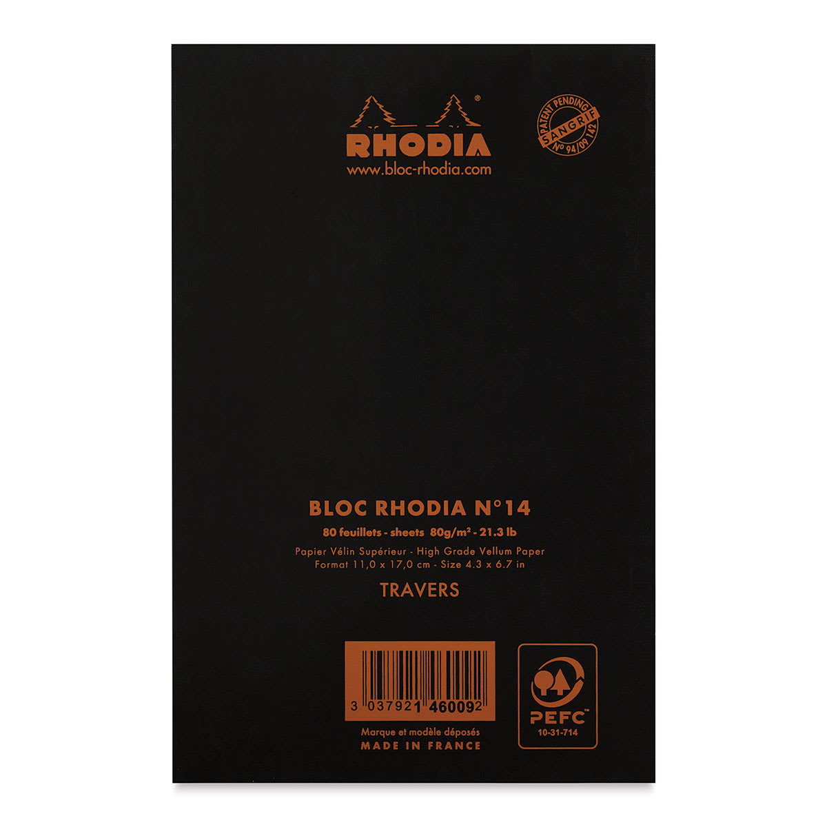 Rhodia Top-Stapled Notepad - Black, Ruled, 4-3/8" x 6-3/8" (back cover) Rhodia Top-Stapled Notepad - Black, Ruled, 4-3/8" x 6-3/8" (back cover)
