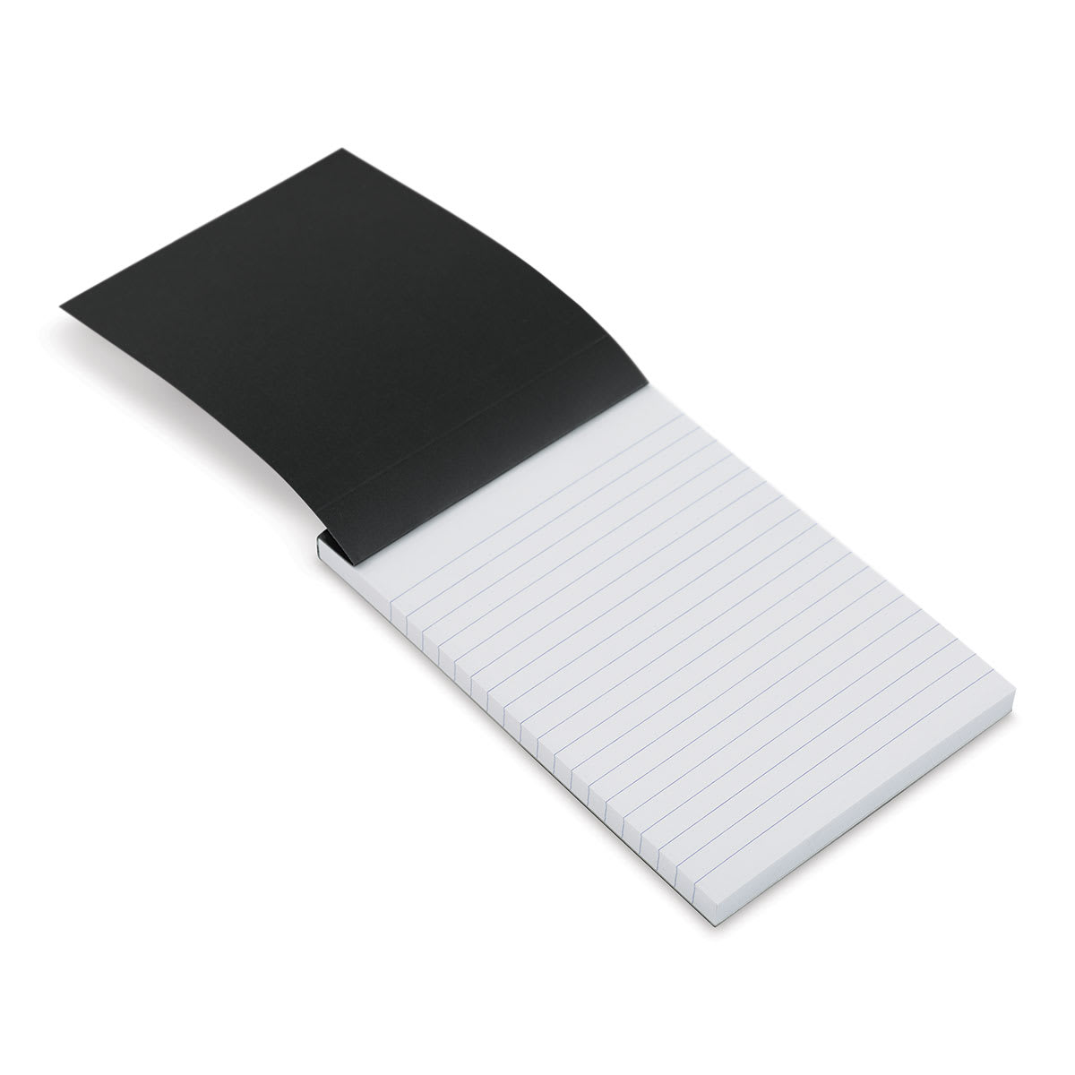 Rhodia Top-Stapled Notepad - Black, Ruled, 4-3/8" x 6-3/8" (cover raised to show paper)