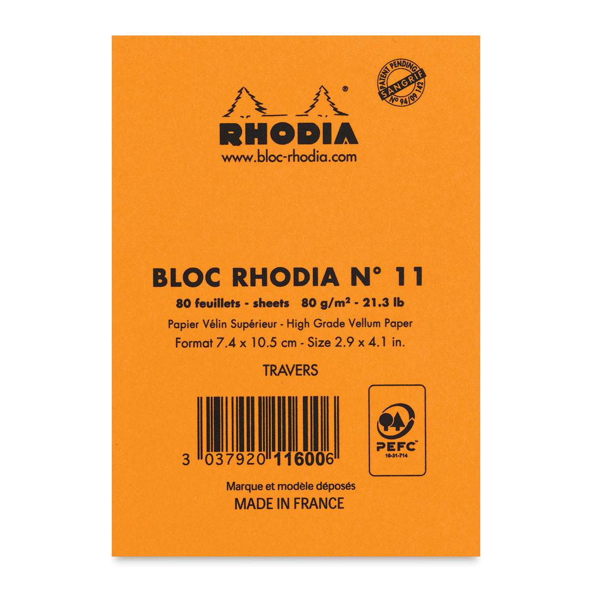 Rhodia Top-Stapled Notepad - Orange, Ruled, 3" x 4" (back of pad) Rhodia Top-Stapled Notepad - Orange, Ruled, 3" x 4" (back of pad)